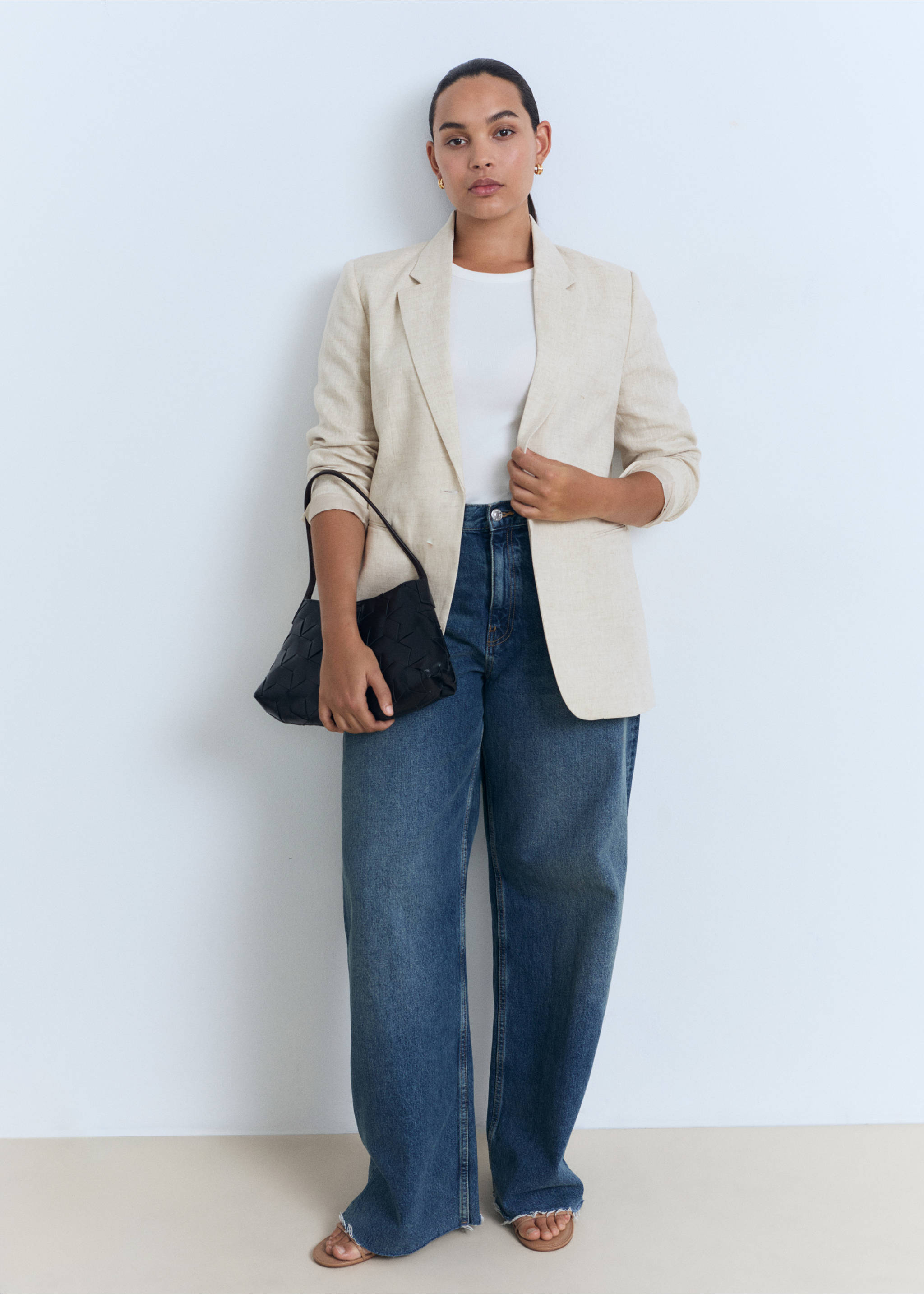 Linen suit jacket - Details of the article 3, Light/Pastel Grey. Ref: 87077162-00.