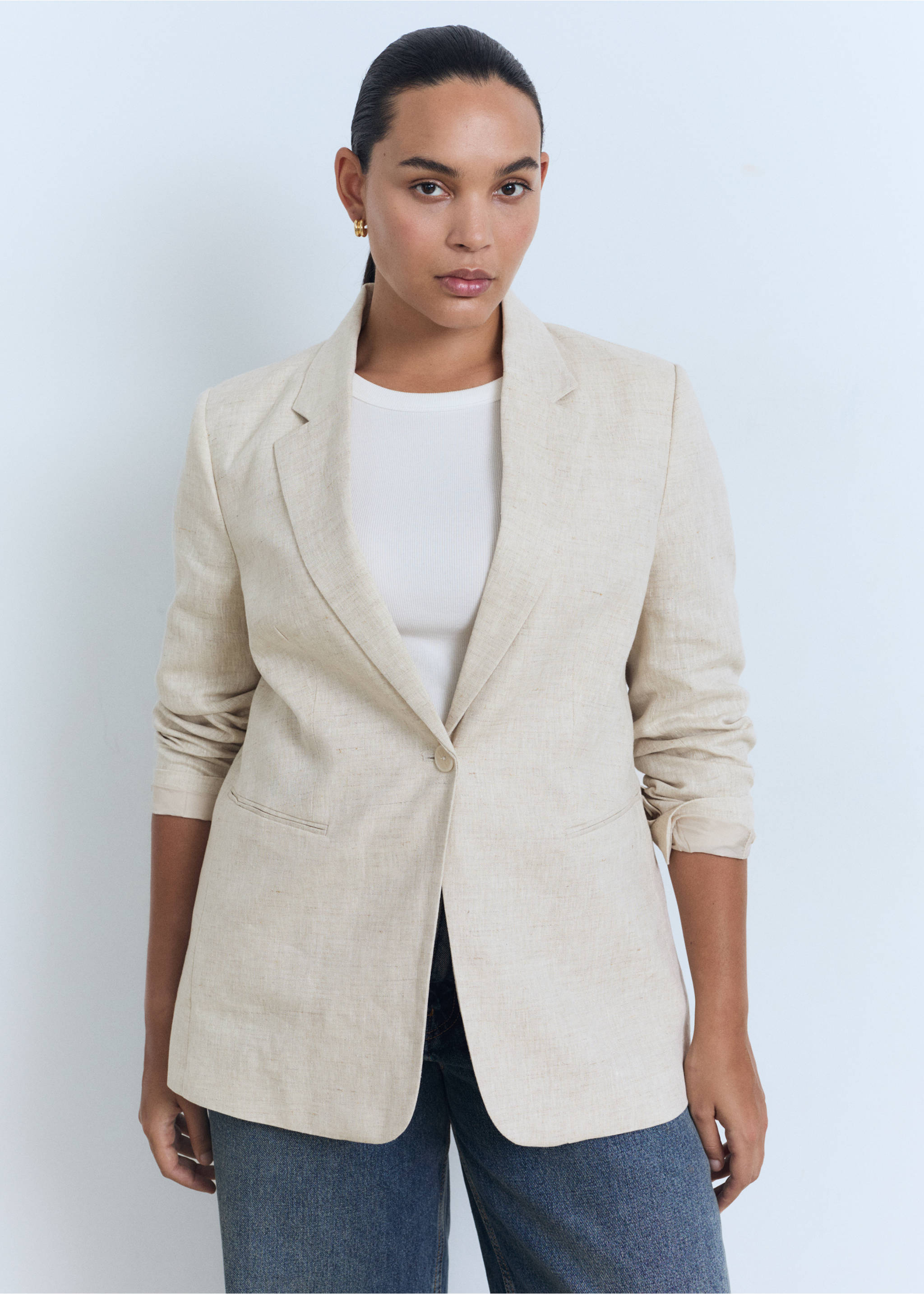 Linen suit jacket - Details of the article 5, Light/Pastel Grey. Ref: 87077162-00.