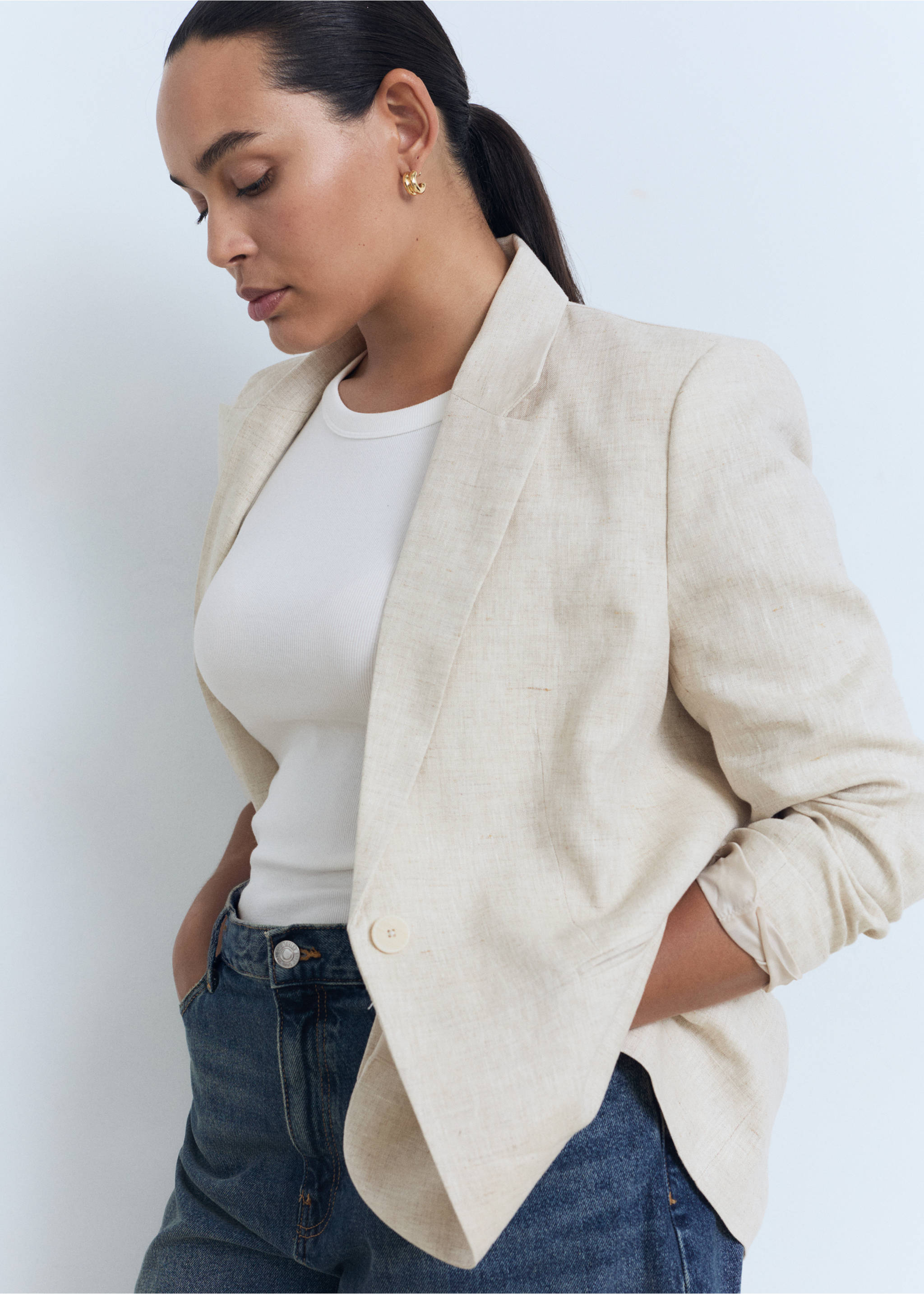 Linen suit jacket - Details of the article 4, Light/Pastel Grey. Ref: 87077162-00.