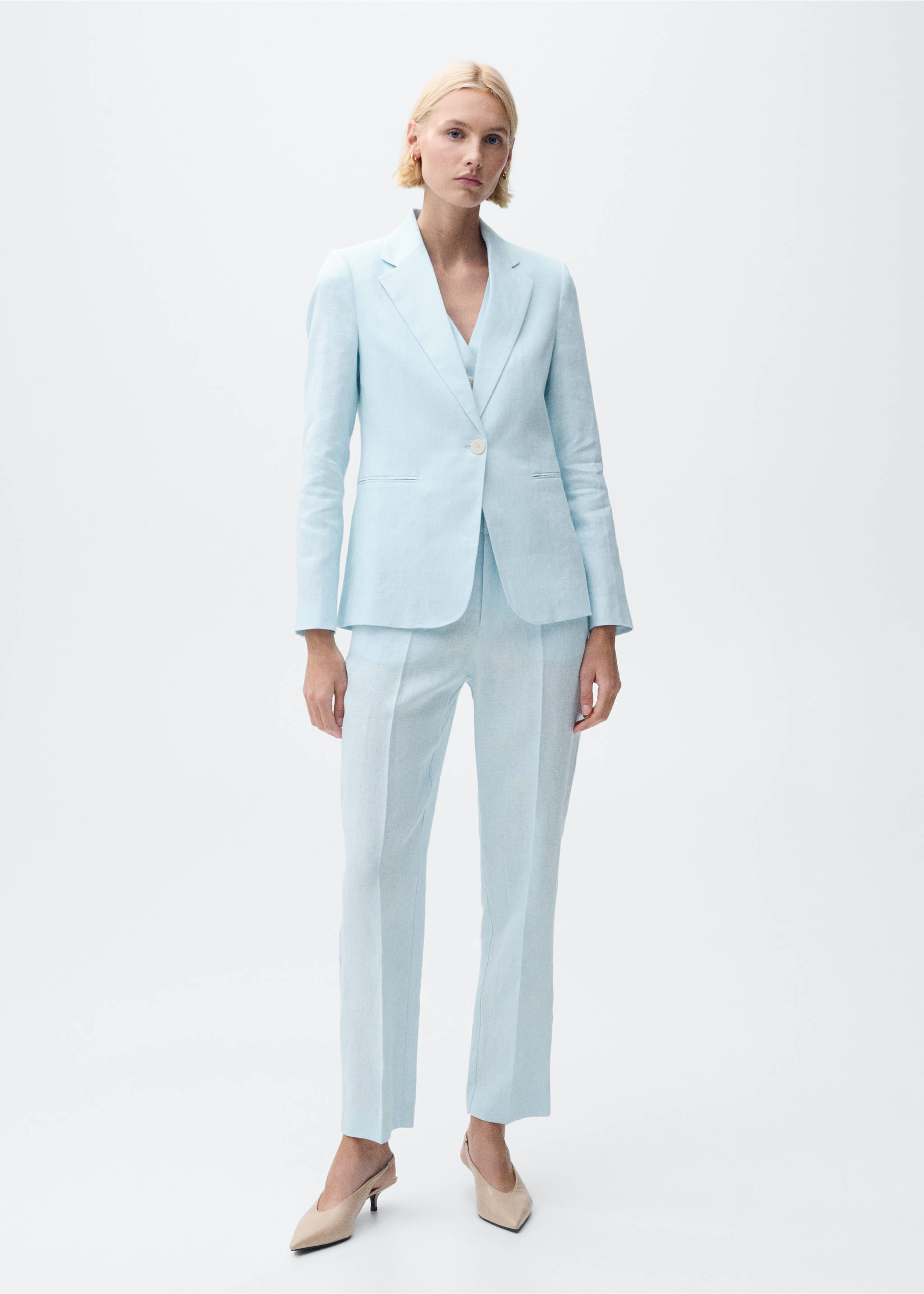 Blazer traje lino - Plano general, Azul celeste. Ref: 87077162-00.