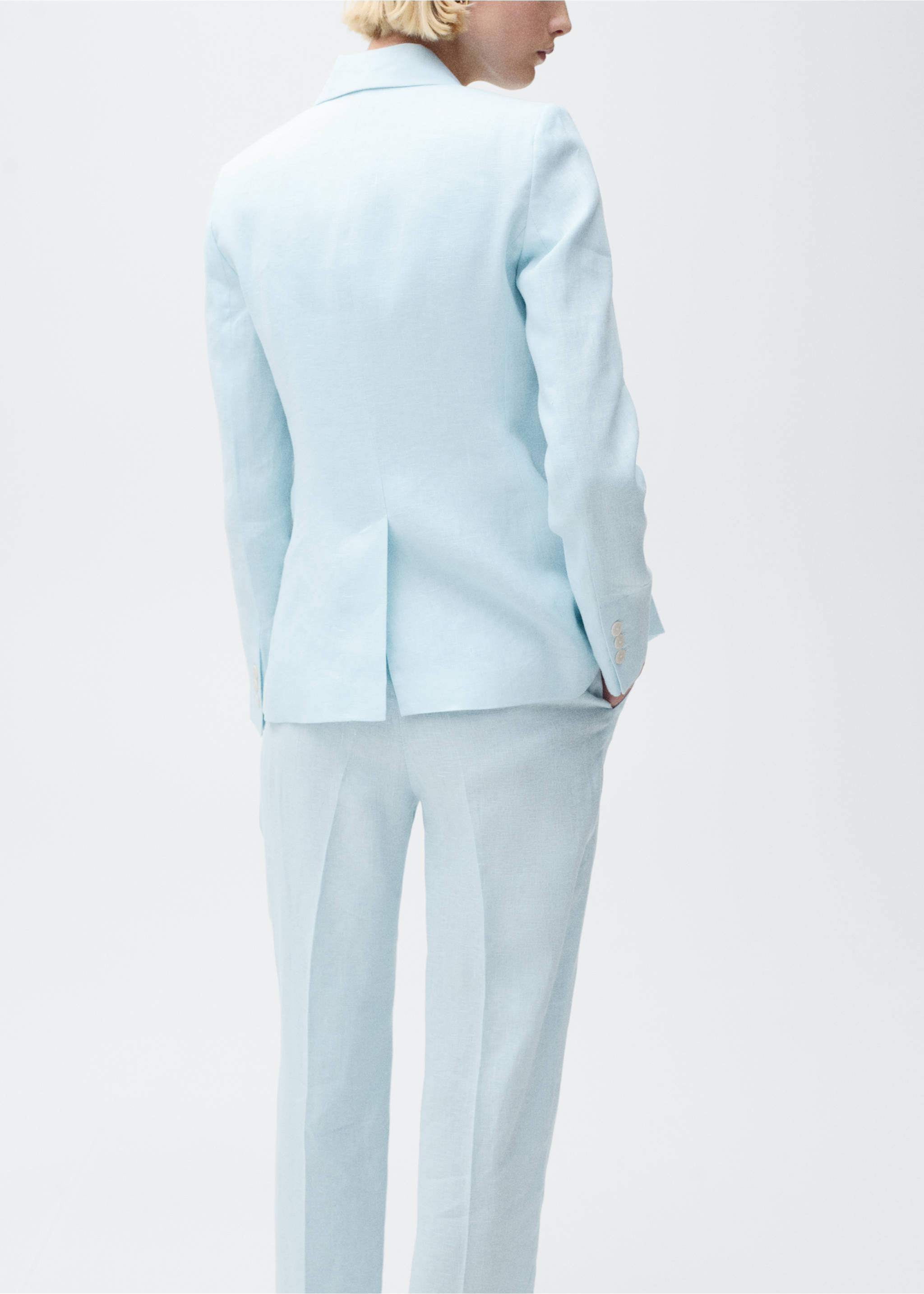 Blazer traje lino - Reverso del artículo, Azul celeste. Ref: 87077162-00.