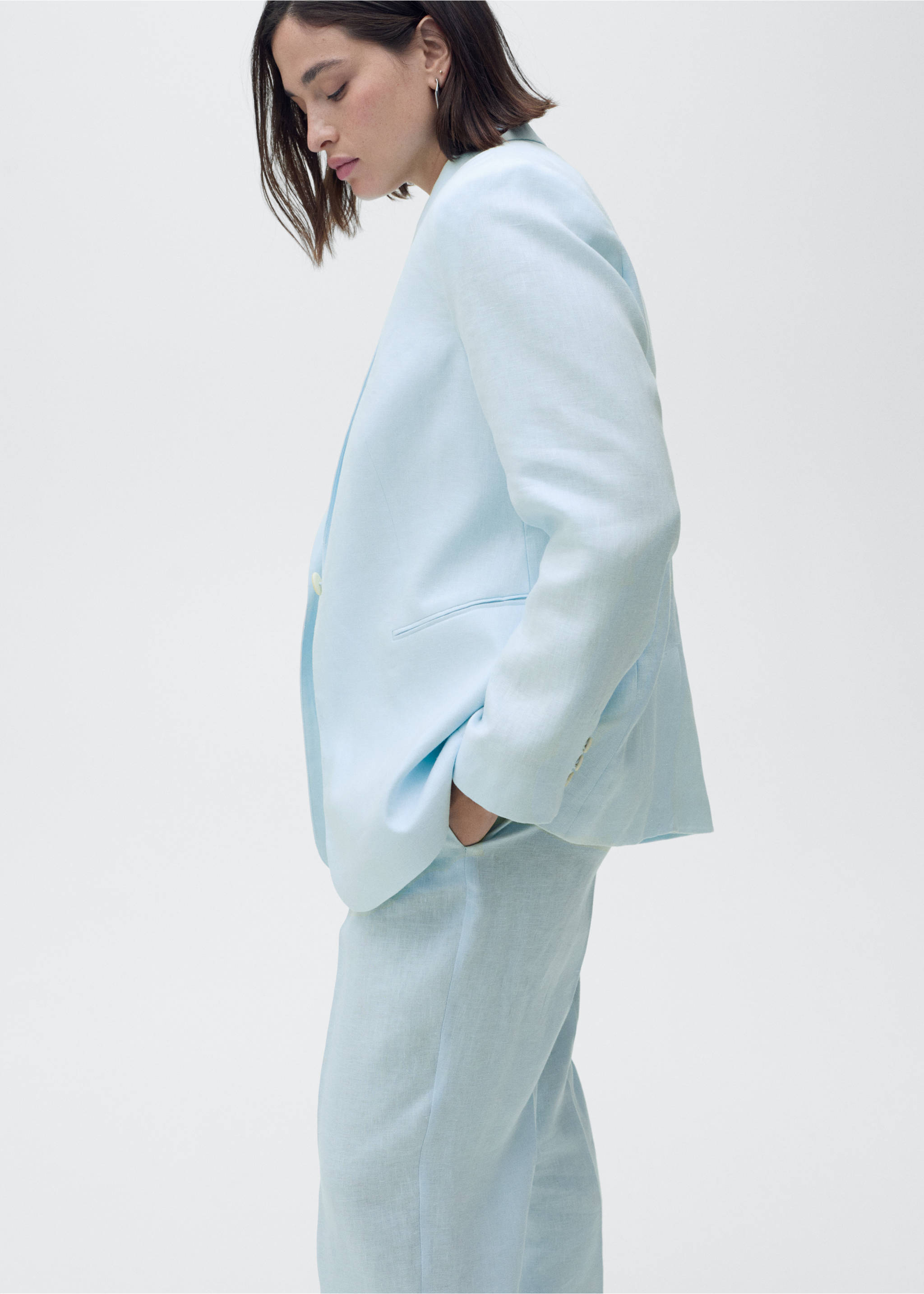 Blazer traje lino - Detalle del artículo 5, Azul celeste. Ref: 87077162-00.