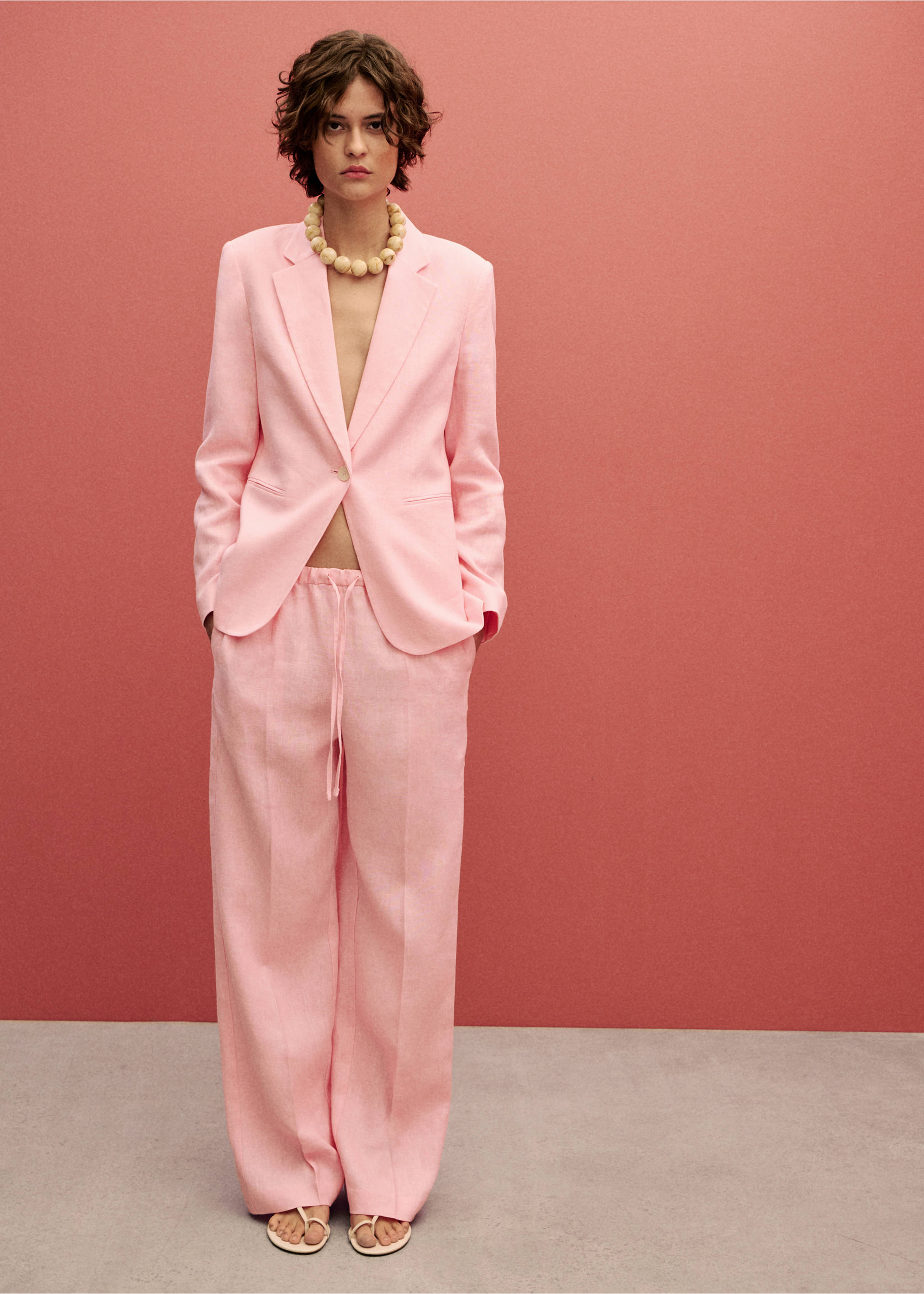 Blazer traje lino - Plano general, Rosa claro. Ref: 87077162-00.