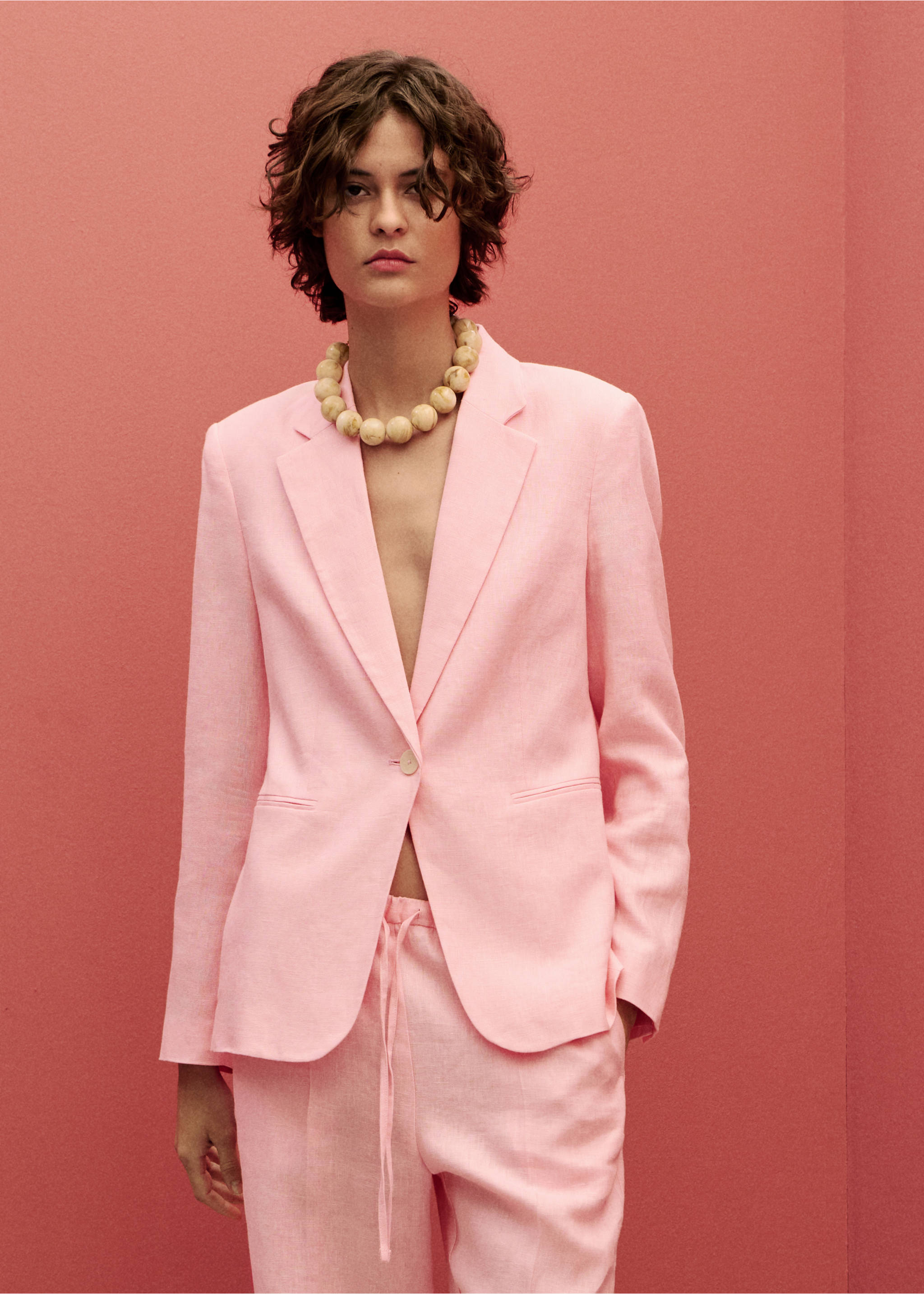 Blazer traje lino - Plano medio, Rosa claro. Ref: 87077162-00.