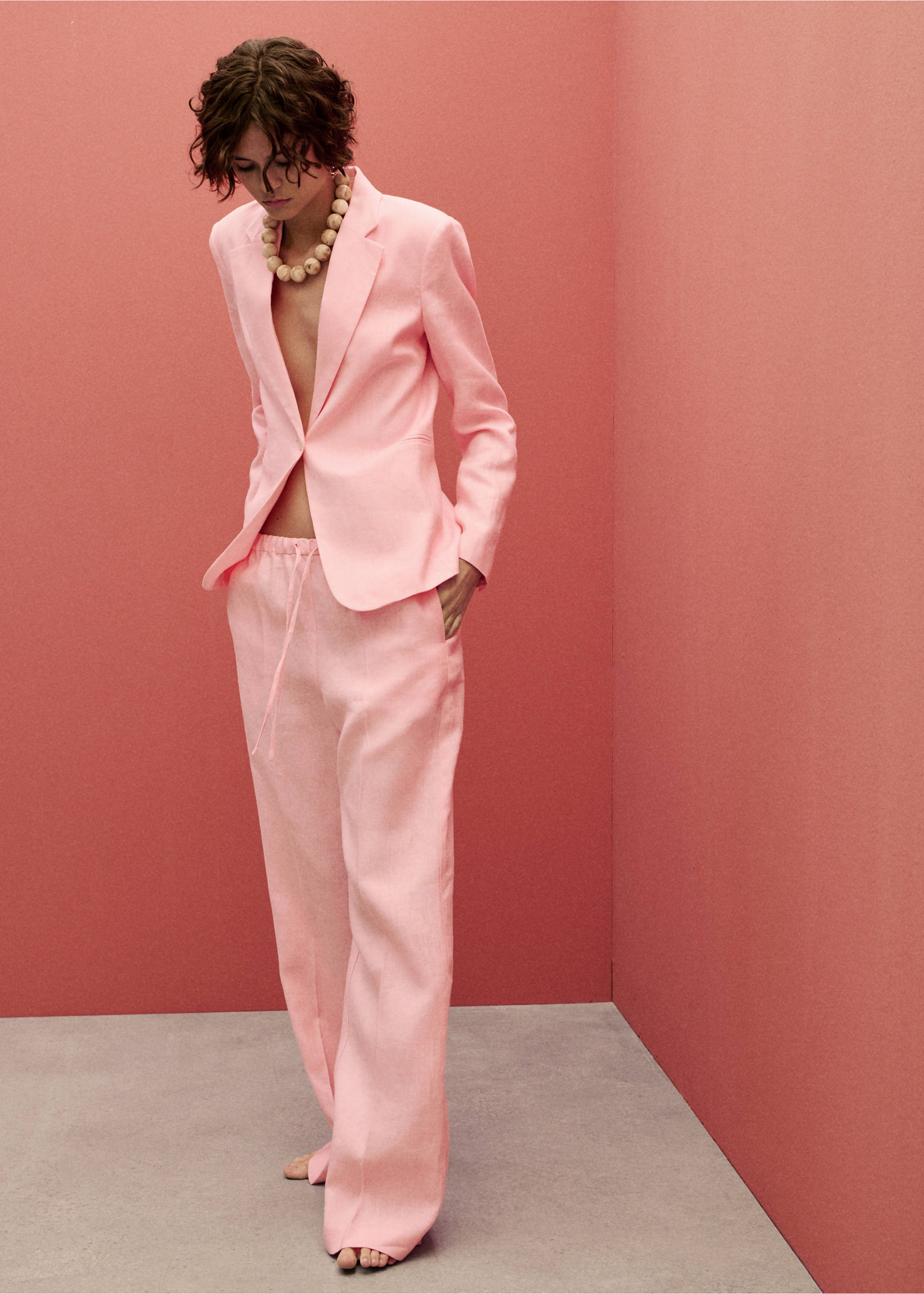 Blazer traje lino - Detalle del artículo 1, Rosa claro. Ref: 87077162-00.