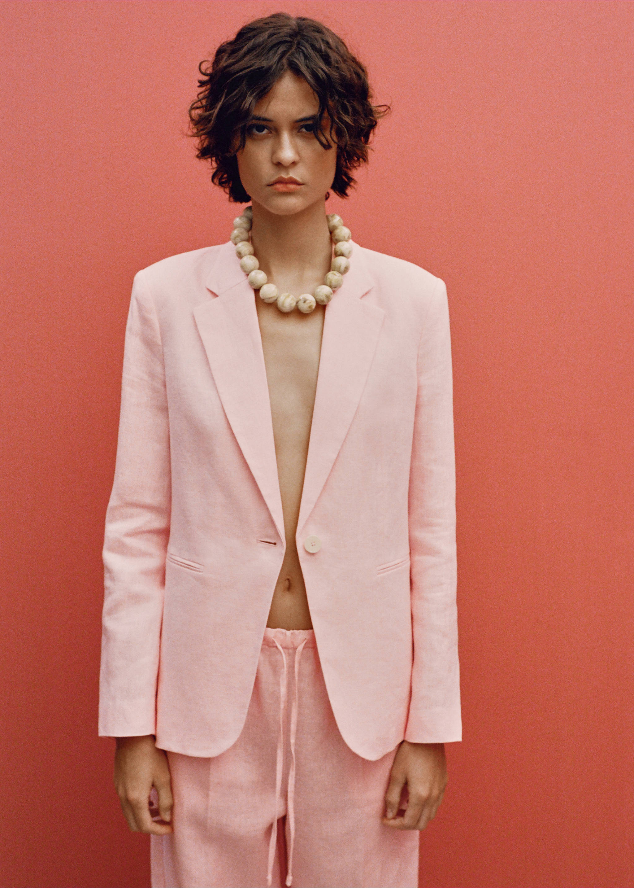 Blazer traje lino - Detalle del artículo 6, Rosa claro. Ref: 87077162-00.