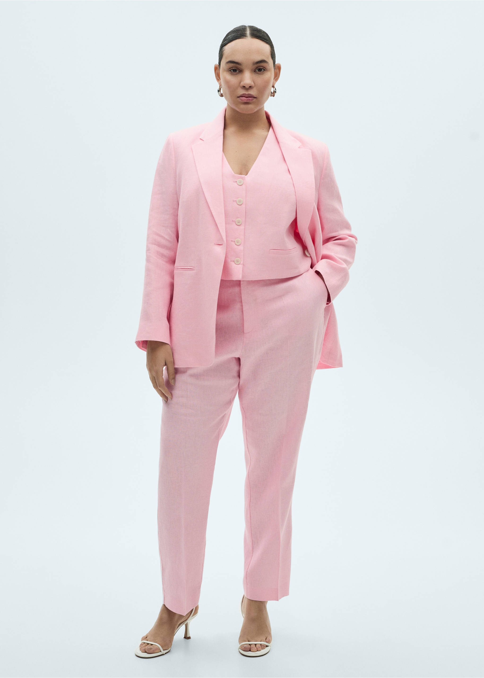 Blazer traje lino - Detalle del artículo 3, Rosa claro. Ref: 87077162-00.