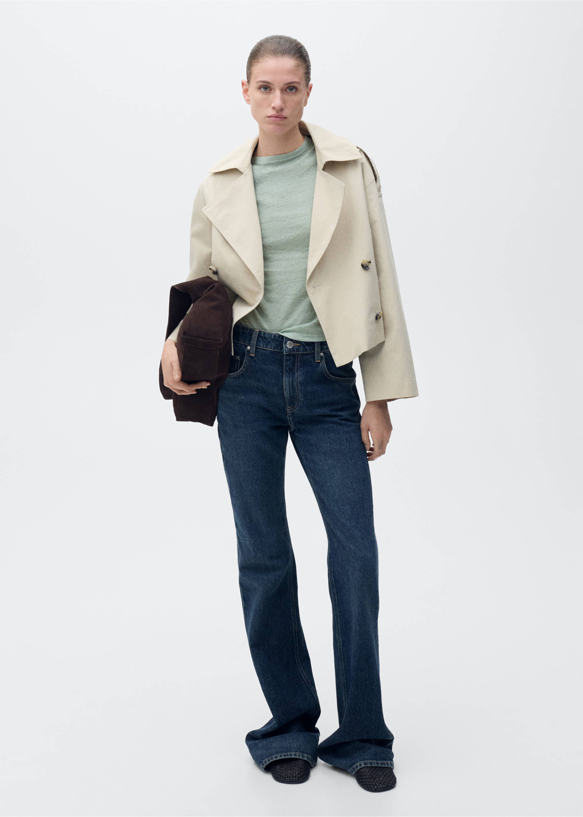 Camiseta lino entallada - Plano general, Verde. Ref: 87077165-00.