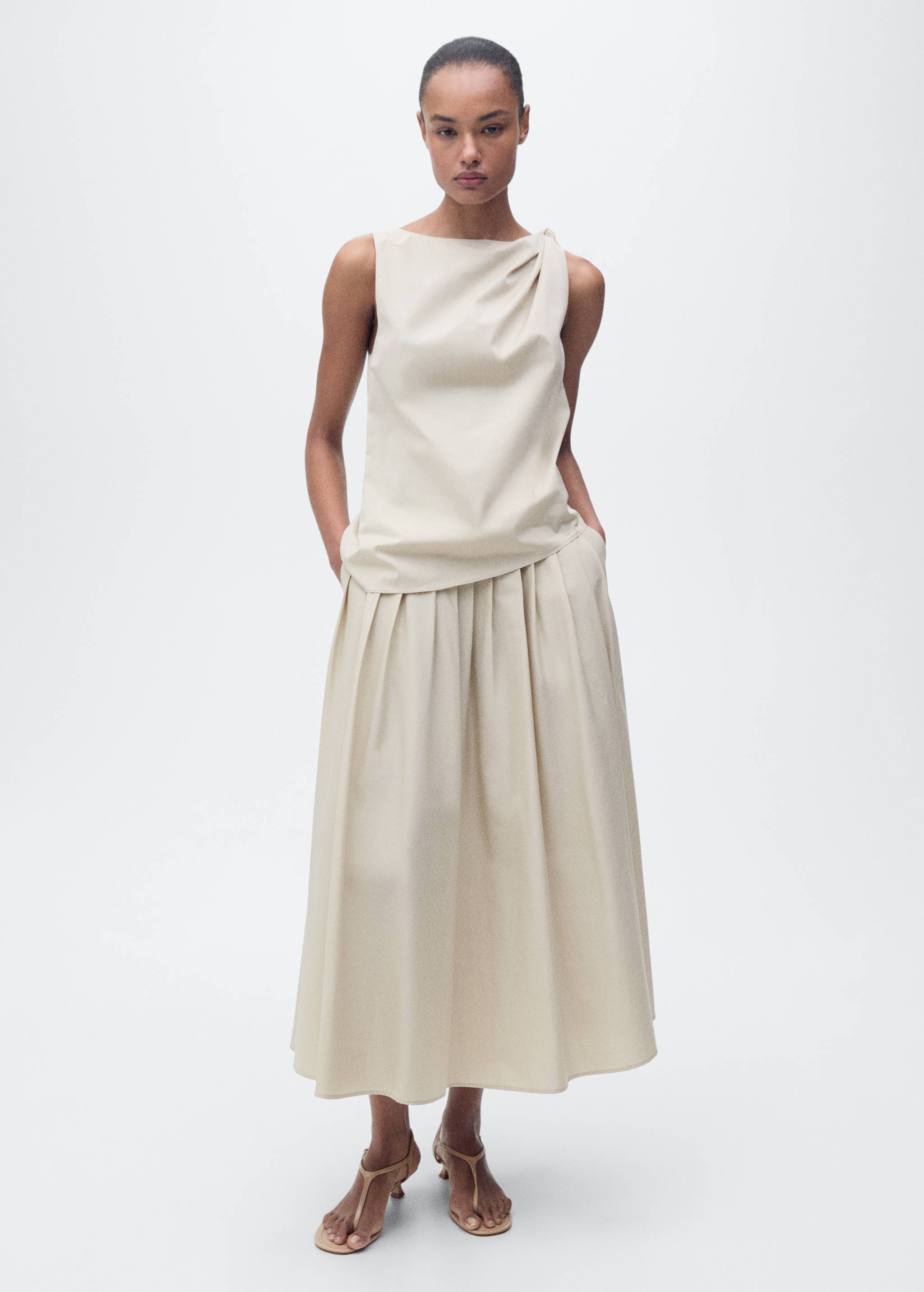 Knotted-hem cotton top - General plane