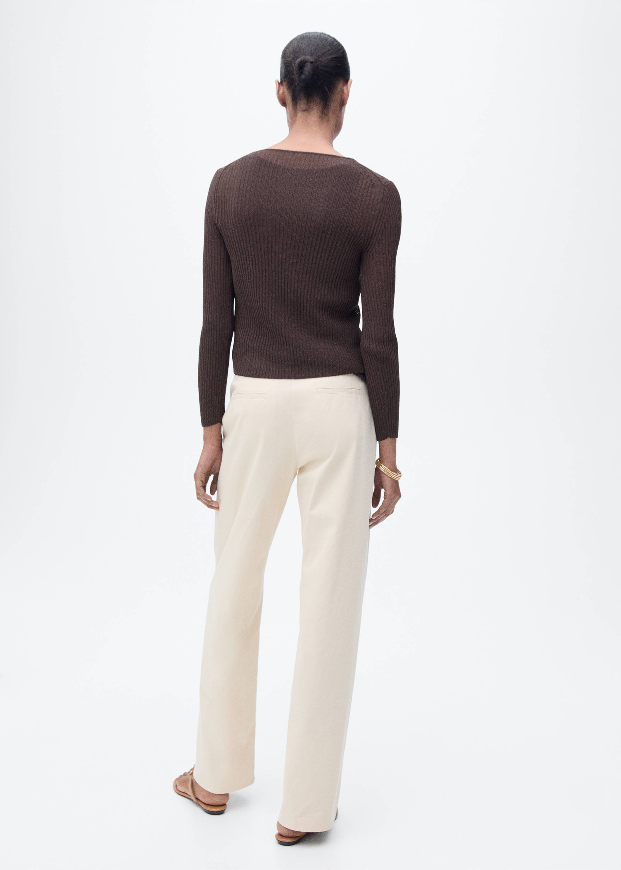 Rib-knit cardigan with bows - Reverse of the article, Chocolate. Ref: 87077171-00.