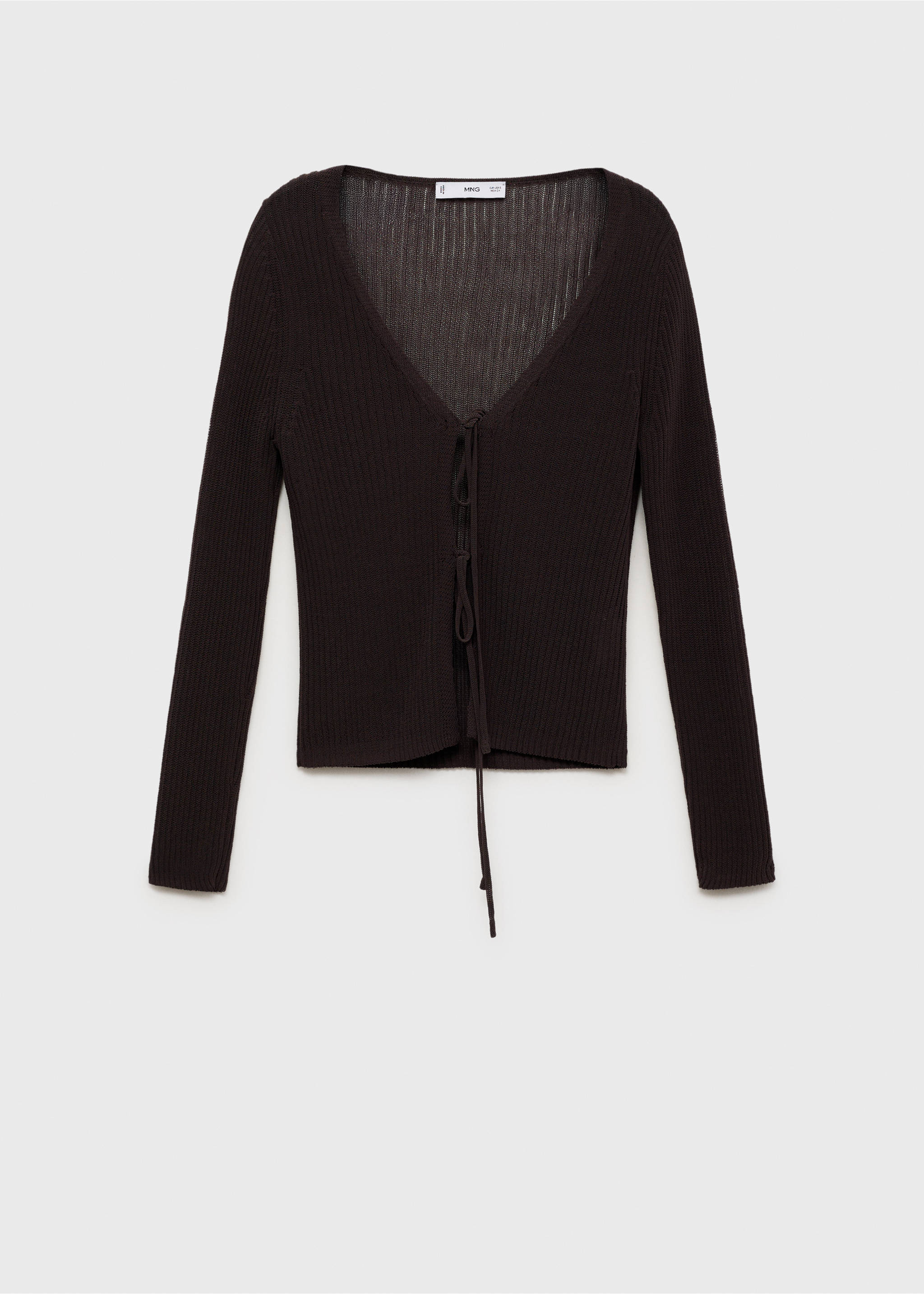 Rib-knit cardigan with bows - Article without model, Chocolate. Ref: 87077171-00.