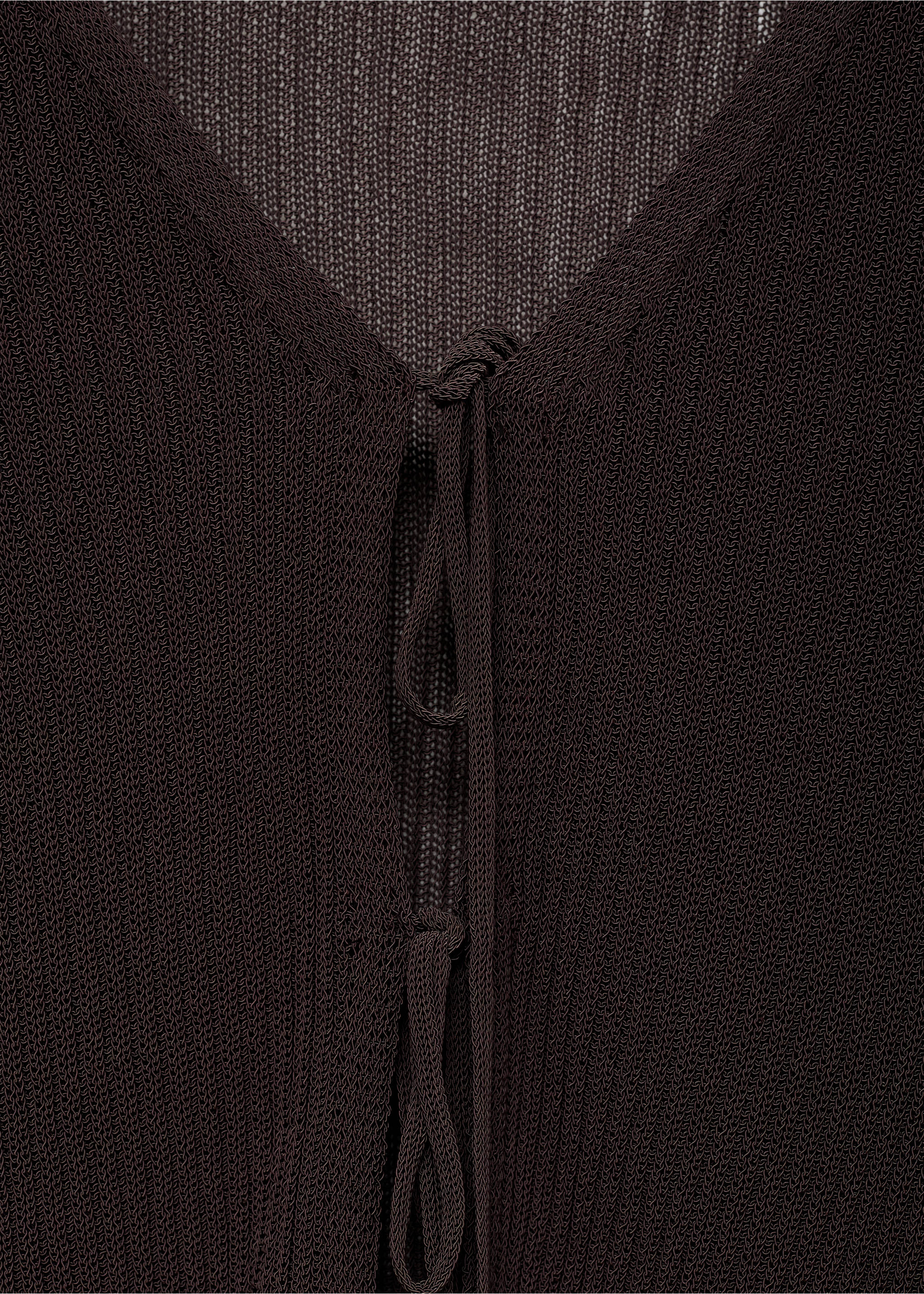 Rib-knit cardigan with bows - Details of the article 8, Chocolate. Ref: 87077171-00.