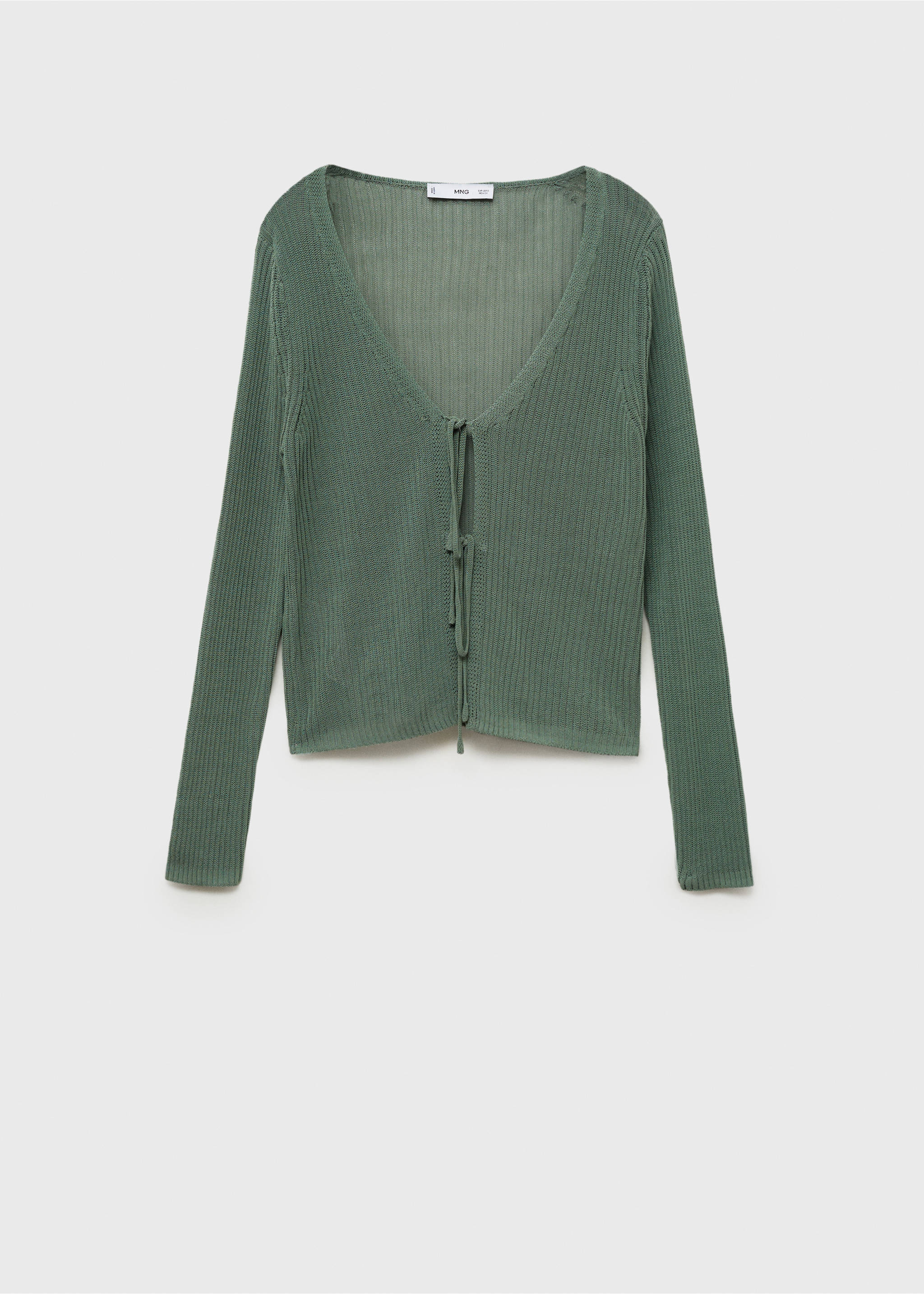 Rib-knit cardigan with bows - Article without model, Green. Ref: 87077171-00.