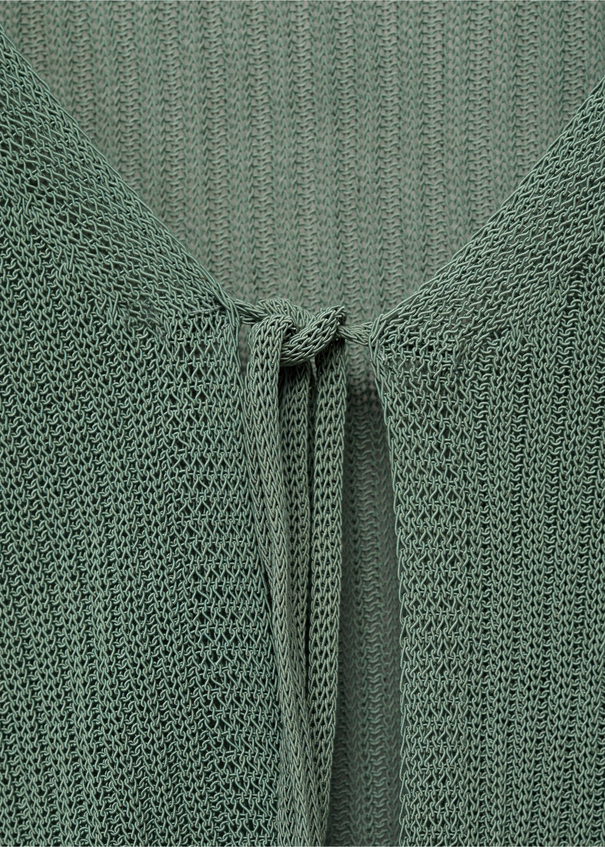 Rib-knit cardigan with bows - Details of the article 8, Green. Ref: 87077171-00.