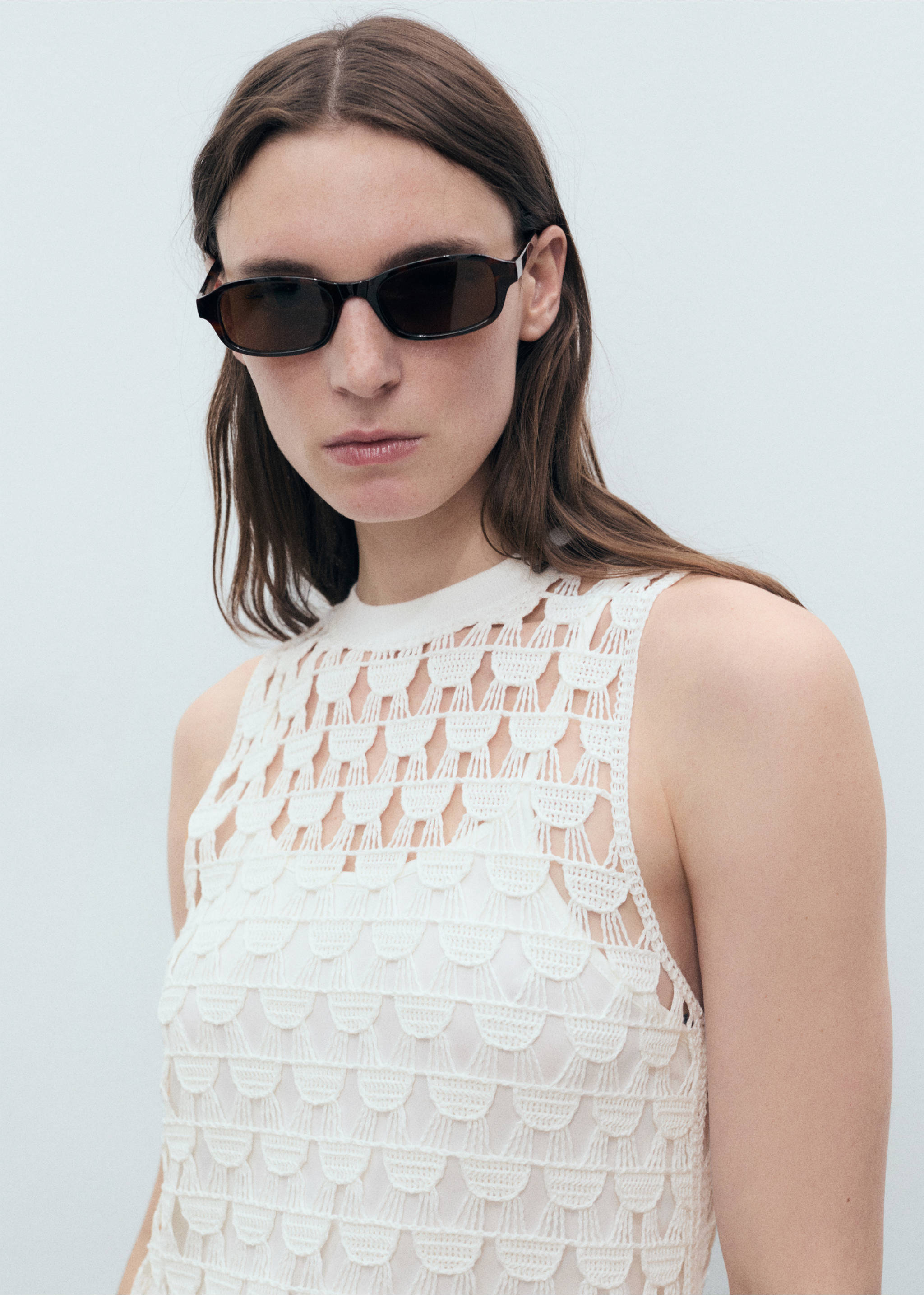Crochet short dress - Details of the article 1, Off White. Ref: 87077172-00.