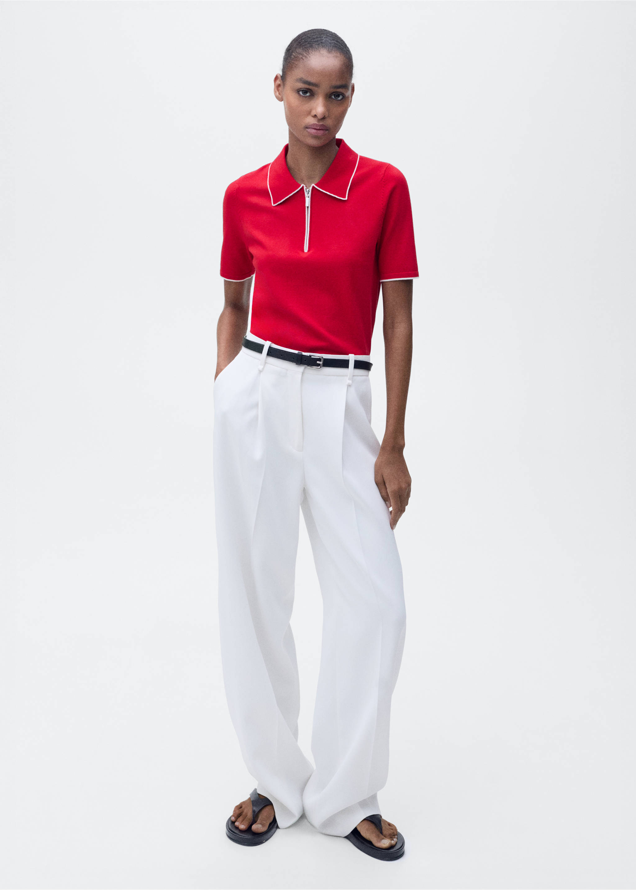 Polo-neck sweater with contrasting trims - General plane, Red. Ref: 87077176-00.