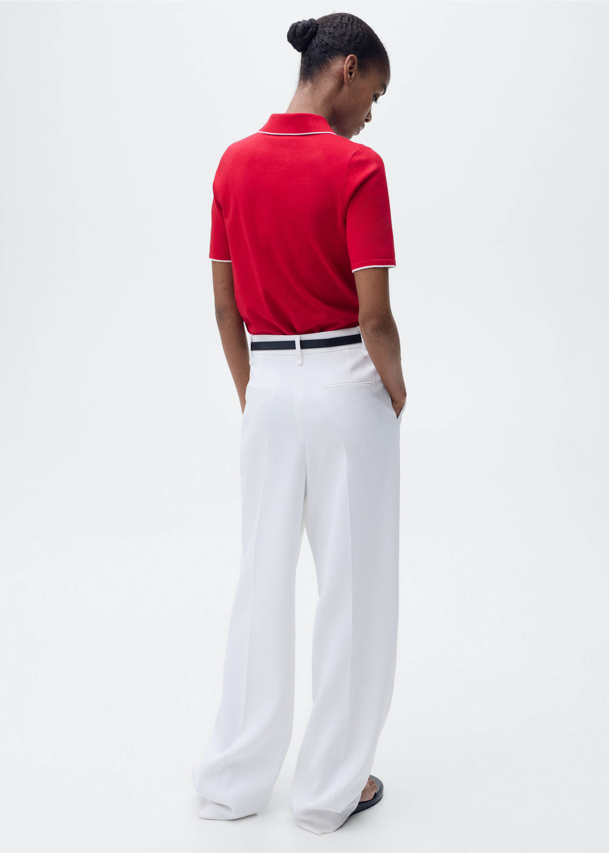 Polo-neck sweater with contrasting trims - Reverse of the article, Red. Ref: 87077176-00.