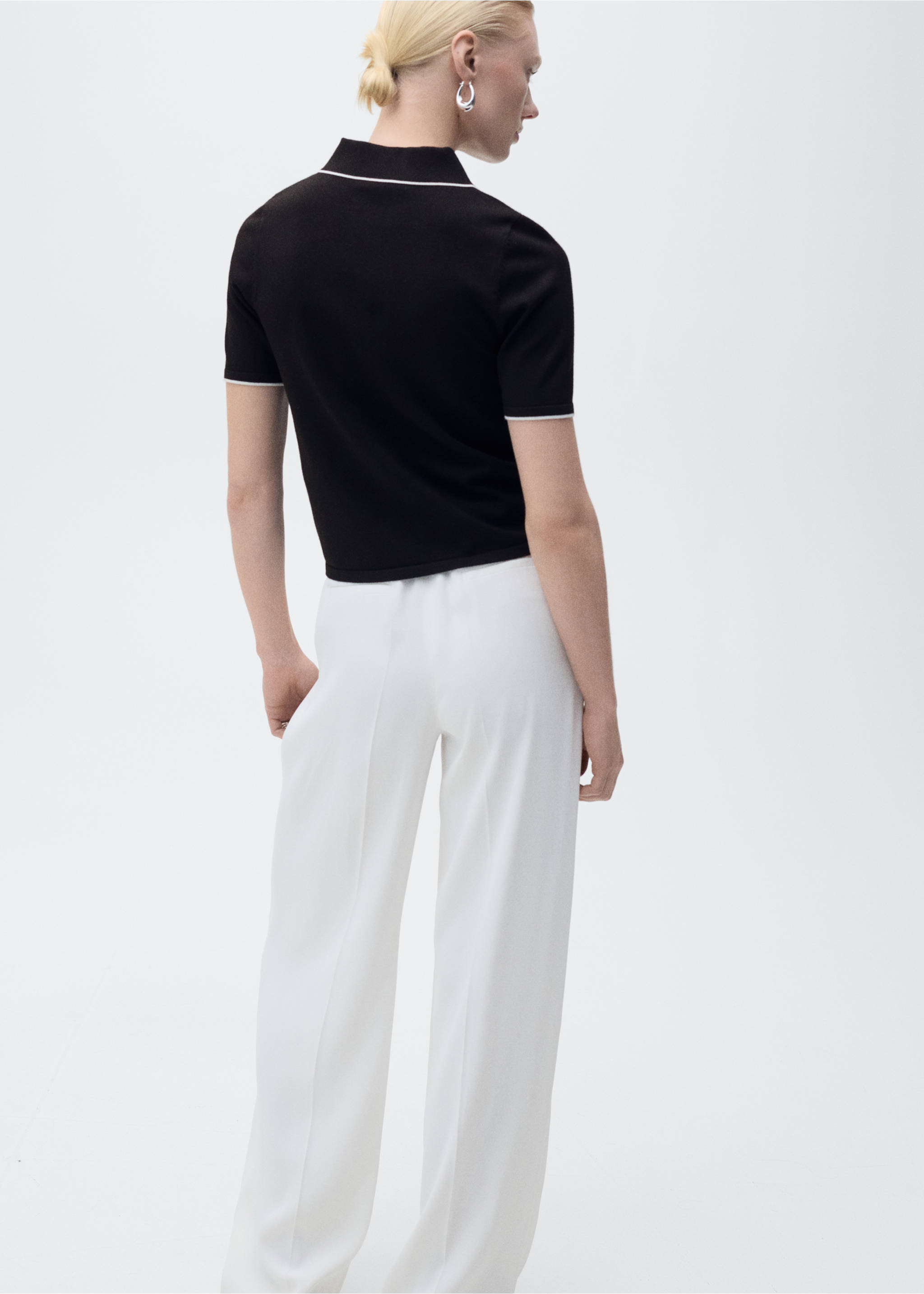 Polo-neck sweater with contrasting trims - Reverse of the article, Black. Ref: 87077176-00.