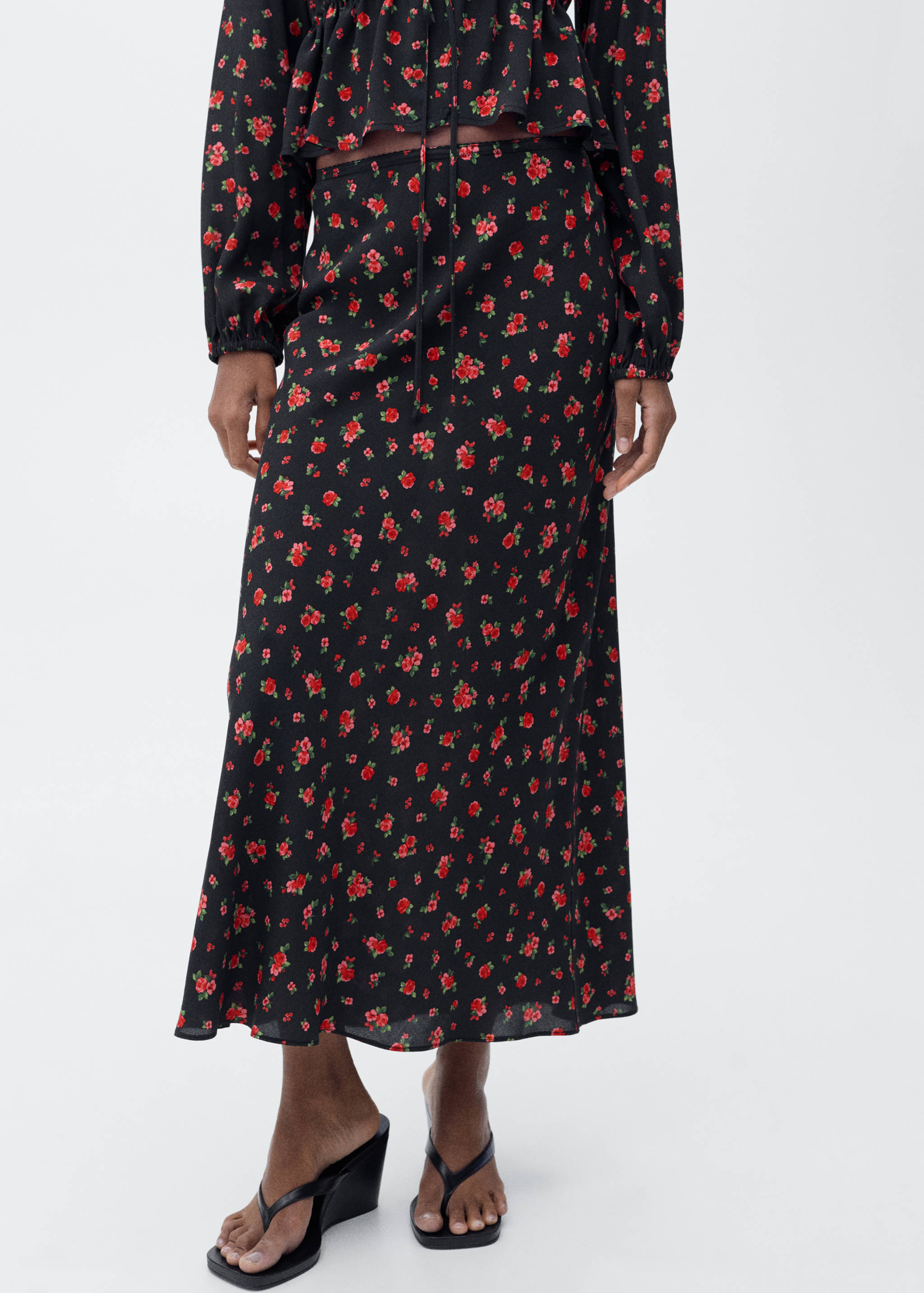 Long floral flared skirt - Medium plane