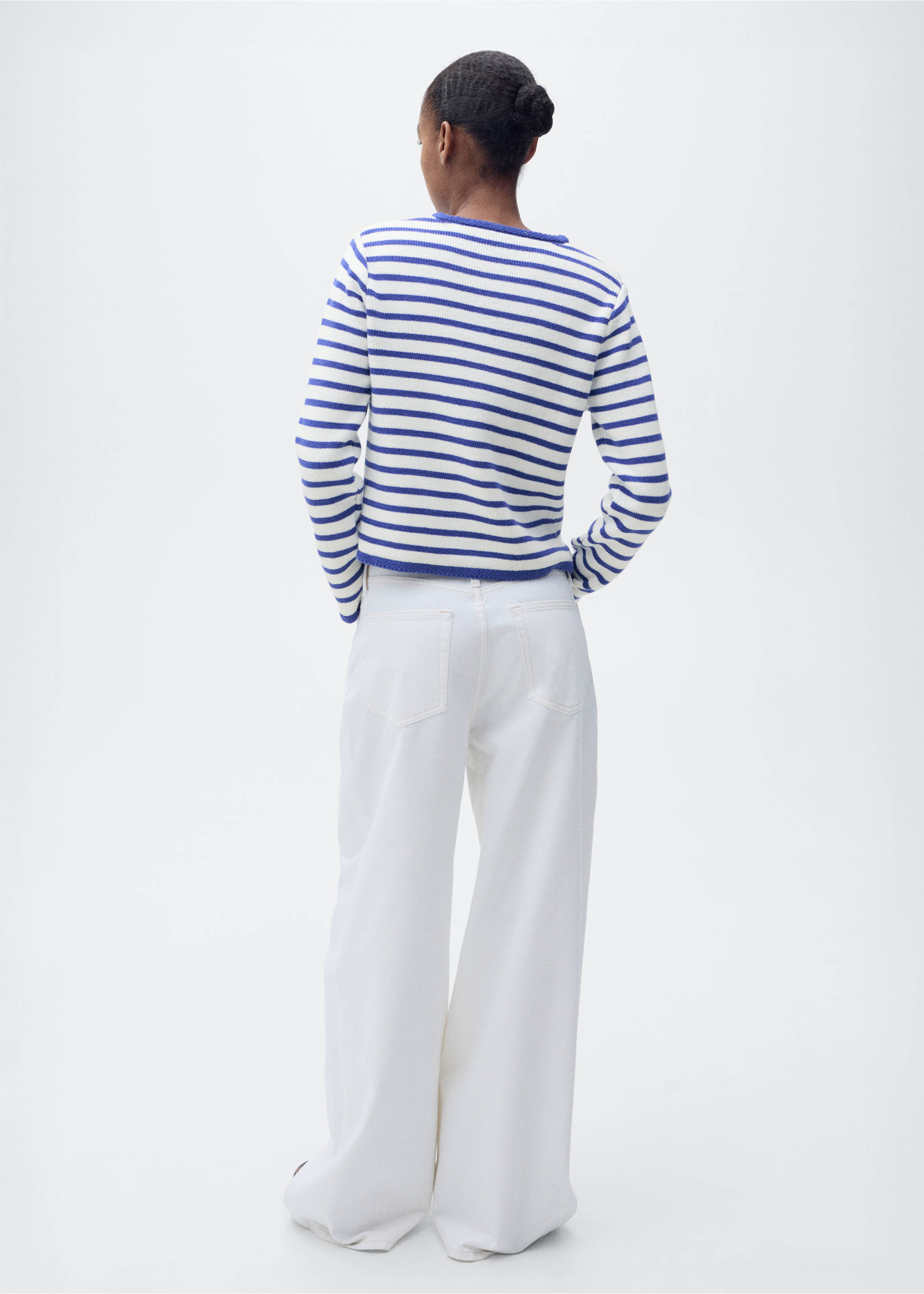 Stripped knit cardigan - Reverse of the article, Blue. Ref: 87077179-00.