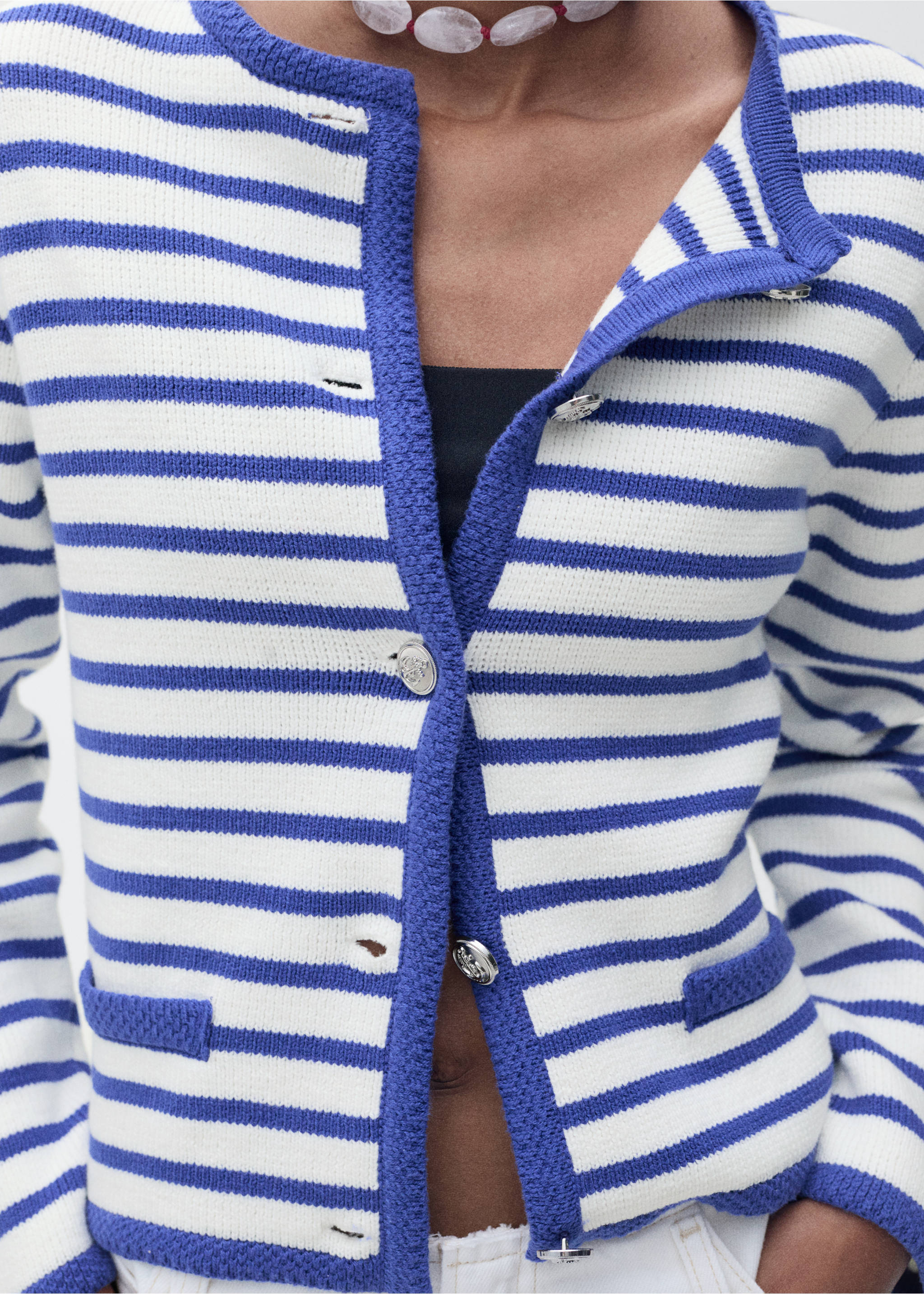 Stripped knit cardigan - Details of the article 6, Blue. Ref: 87077179-00.