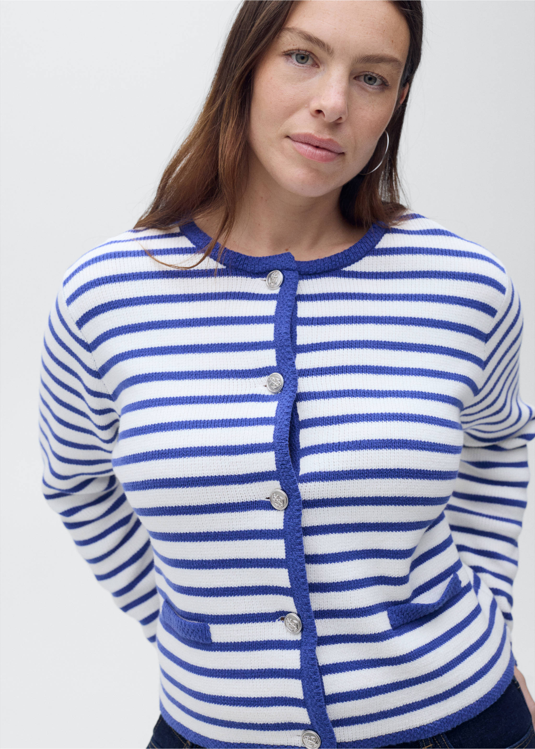 Stripped knit cardigan - Details of the article 5, Blue. Ref: 87077179-00.