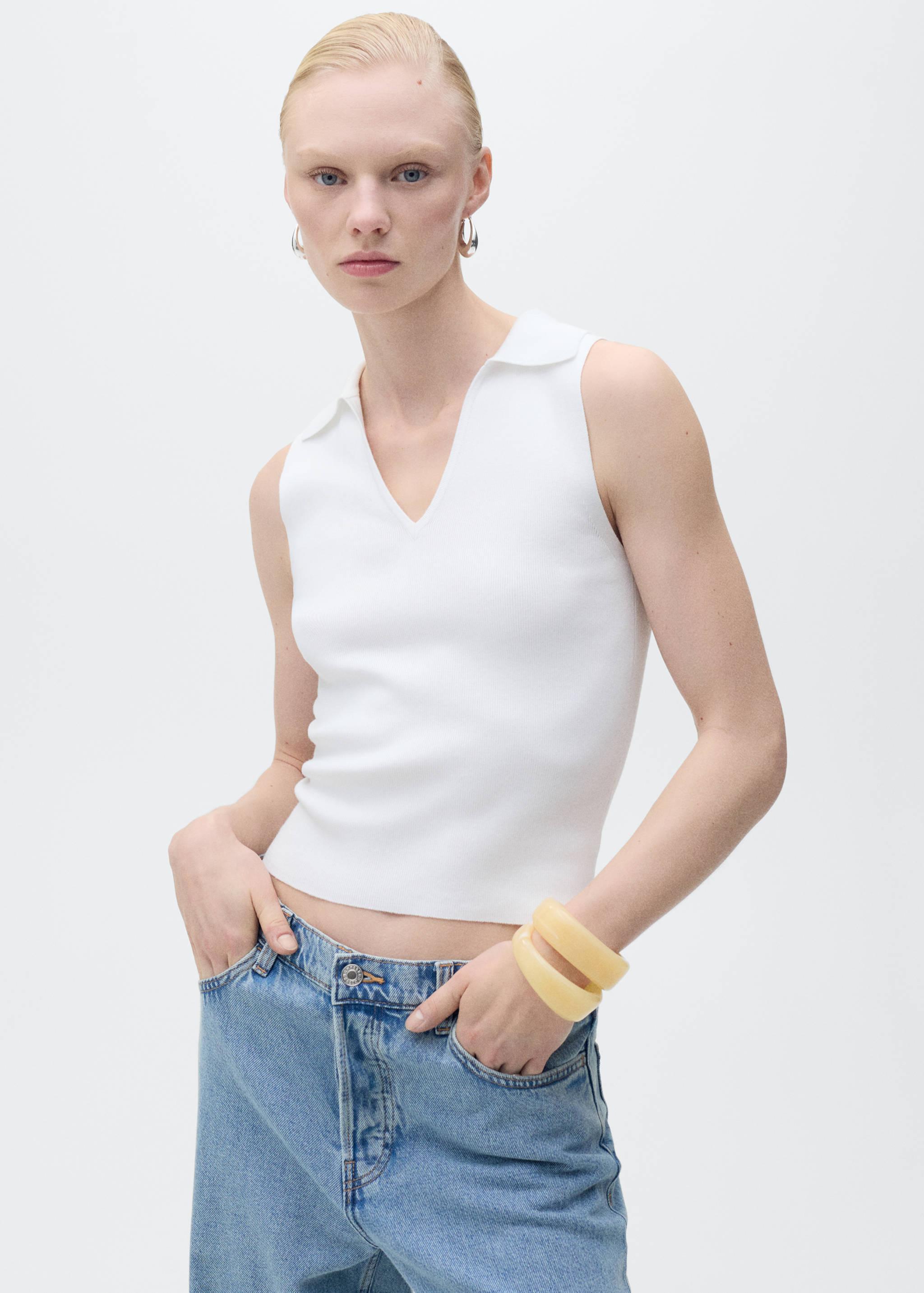 Strick-Top mit Poloshirt-Kragen - Mittlere Ansicht