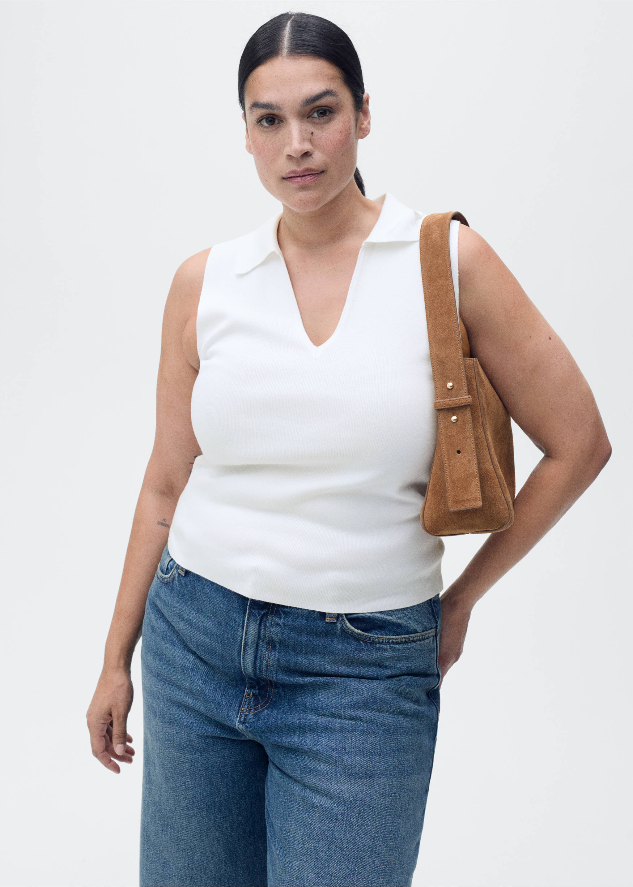 Polo-neck knitted top - Details of the article 5, Ecru. Ref: 87077180-00.