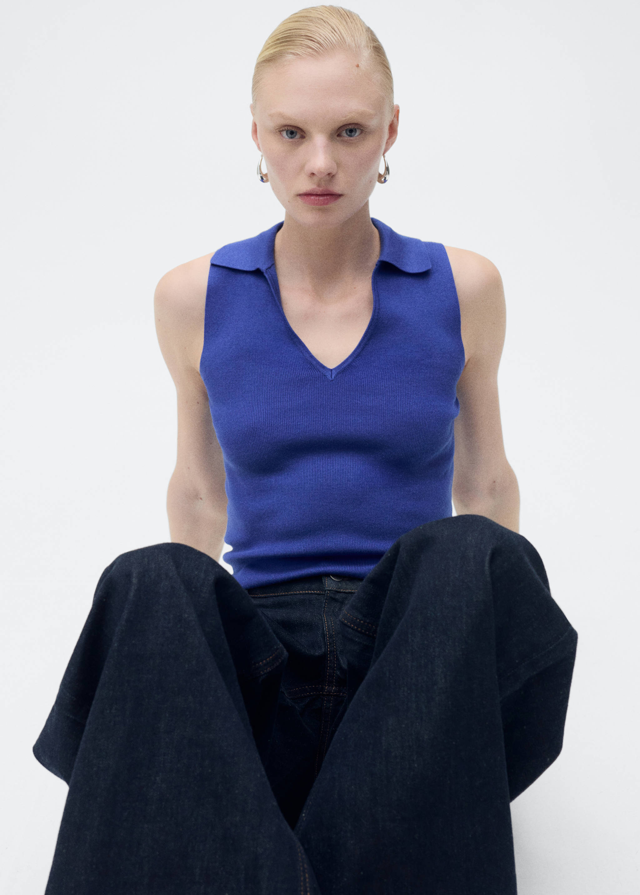 Strick-Top mit Poloshirt-Kragen - Mittlere Ansicht