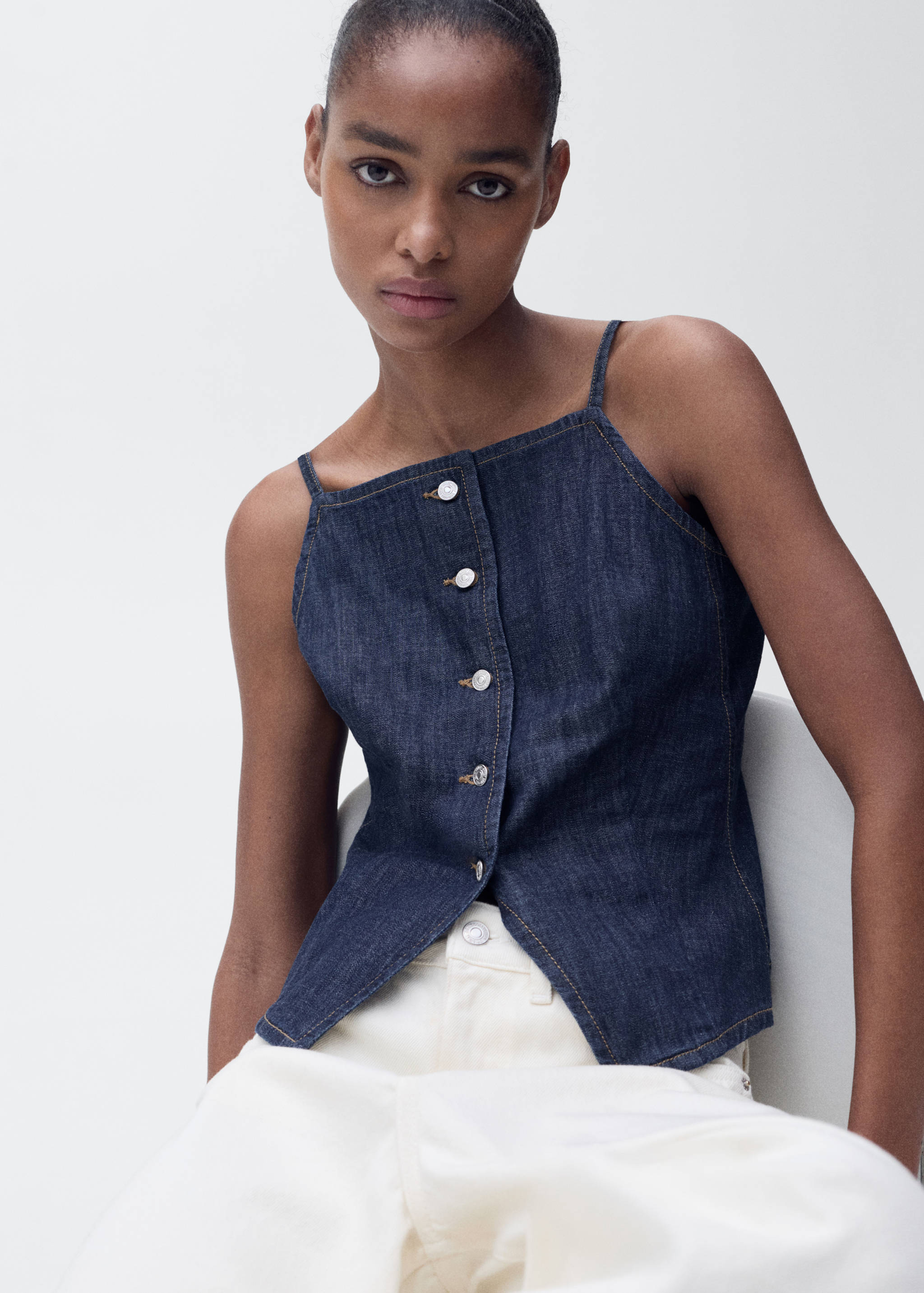 Buttoned denim top - Details of the article 2