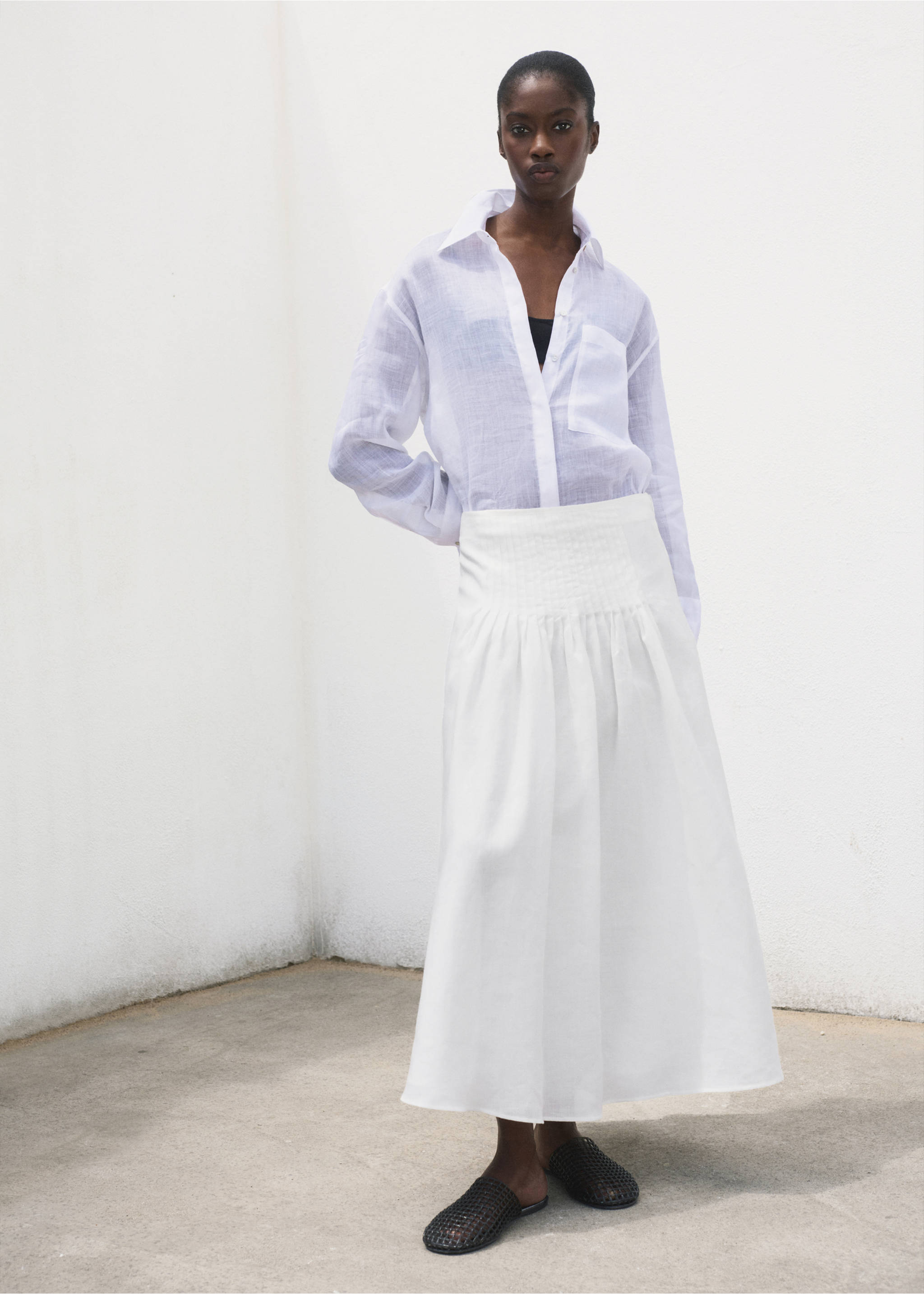 Ramie pleated skirt - General plane, White. Ref: 87077187-00.