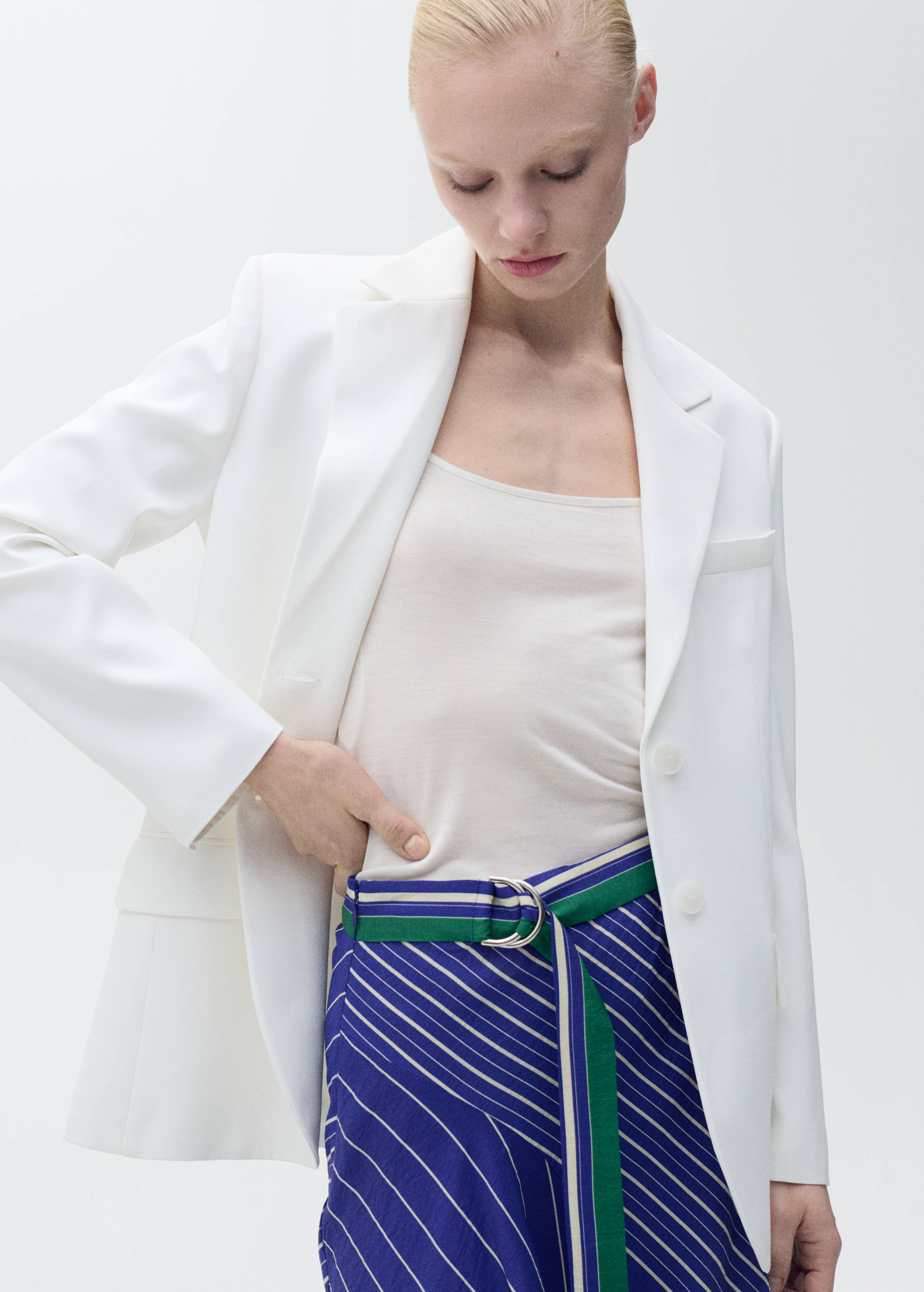 Jupe midi rayures ceinture - Plan moyen