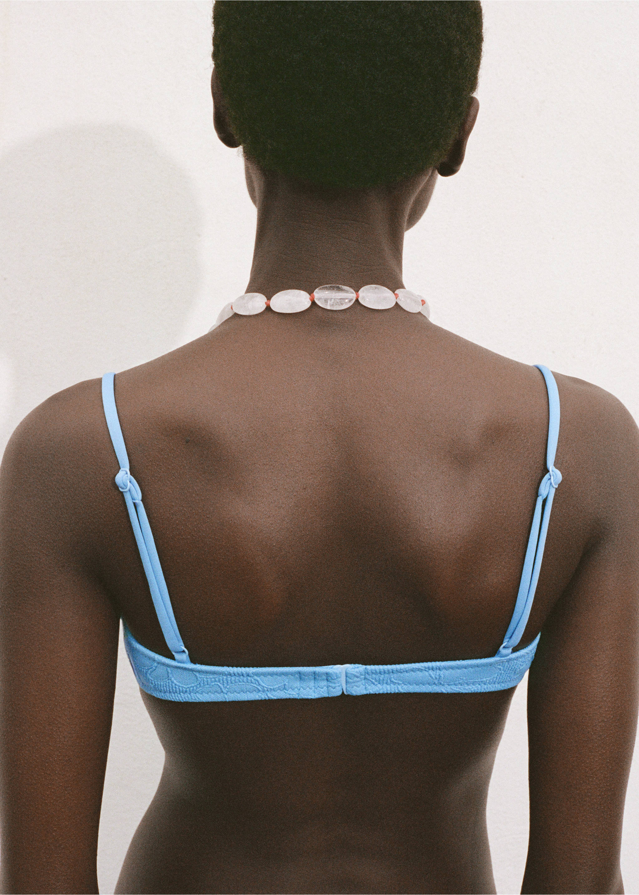 Jacquard floral bikini top - Reverse of the article, Sky Blue. Ref: 87077676-00.