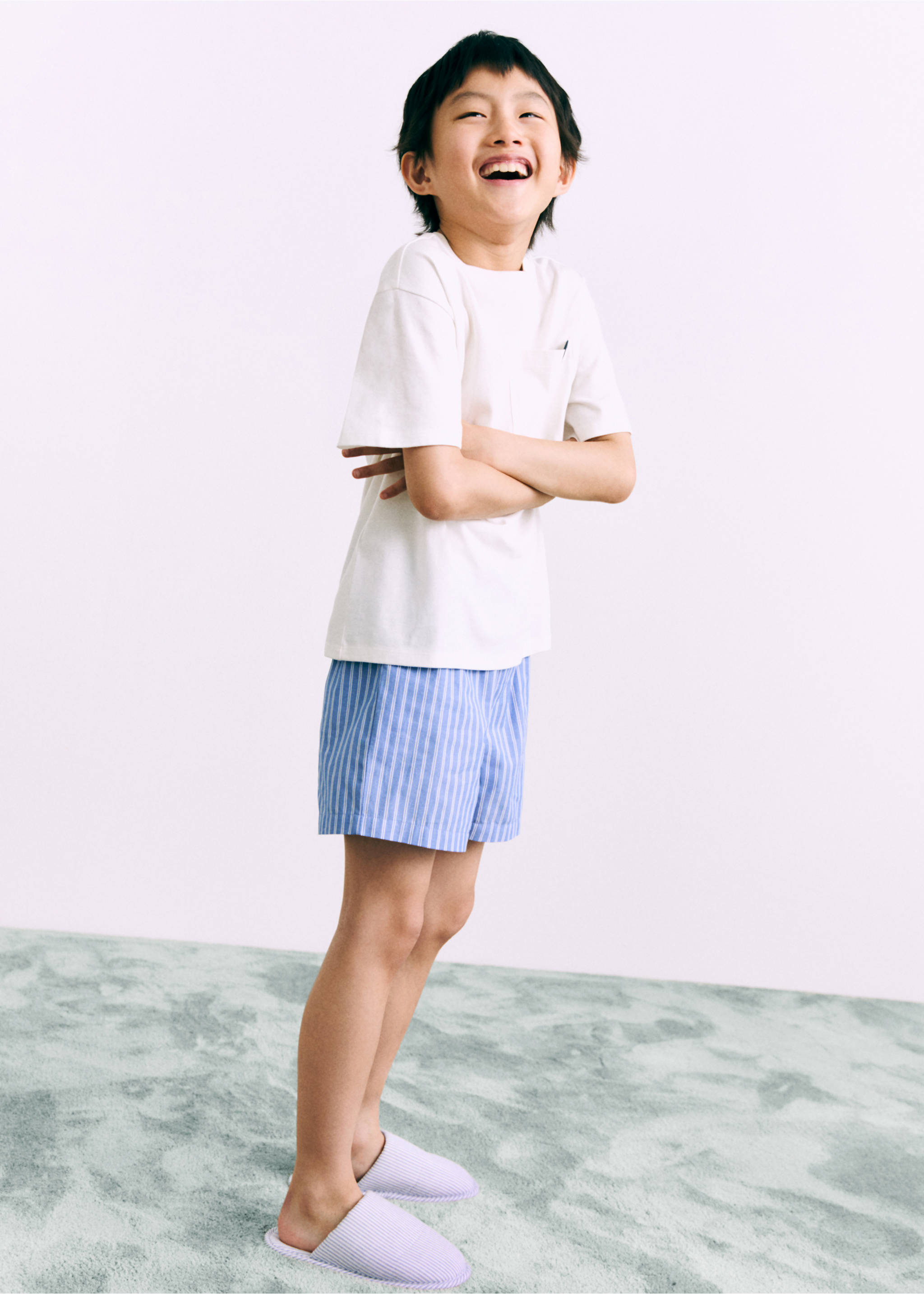 Striped short pyjamas - Details of the article 5, Blue. Ref: 87077689-00.
