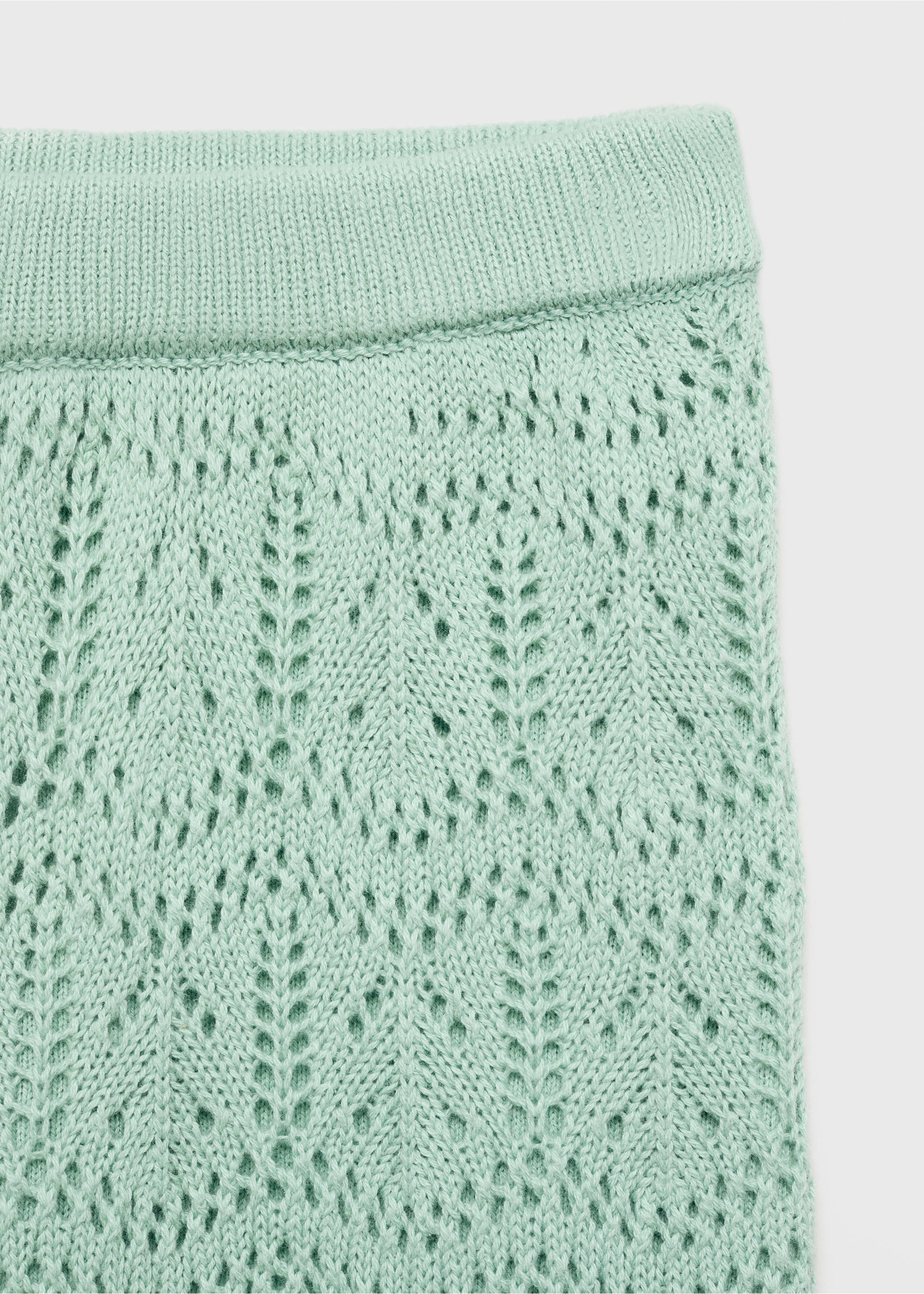 Openwork knitted trousers - Details of the article 8, Aqua Green. Ref: 87077697-00.