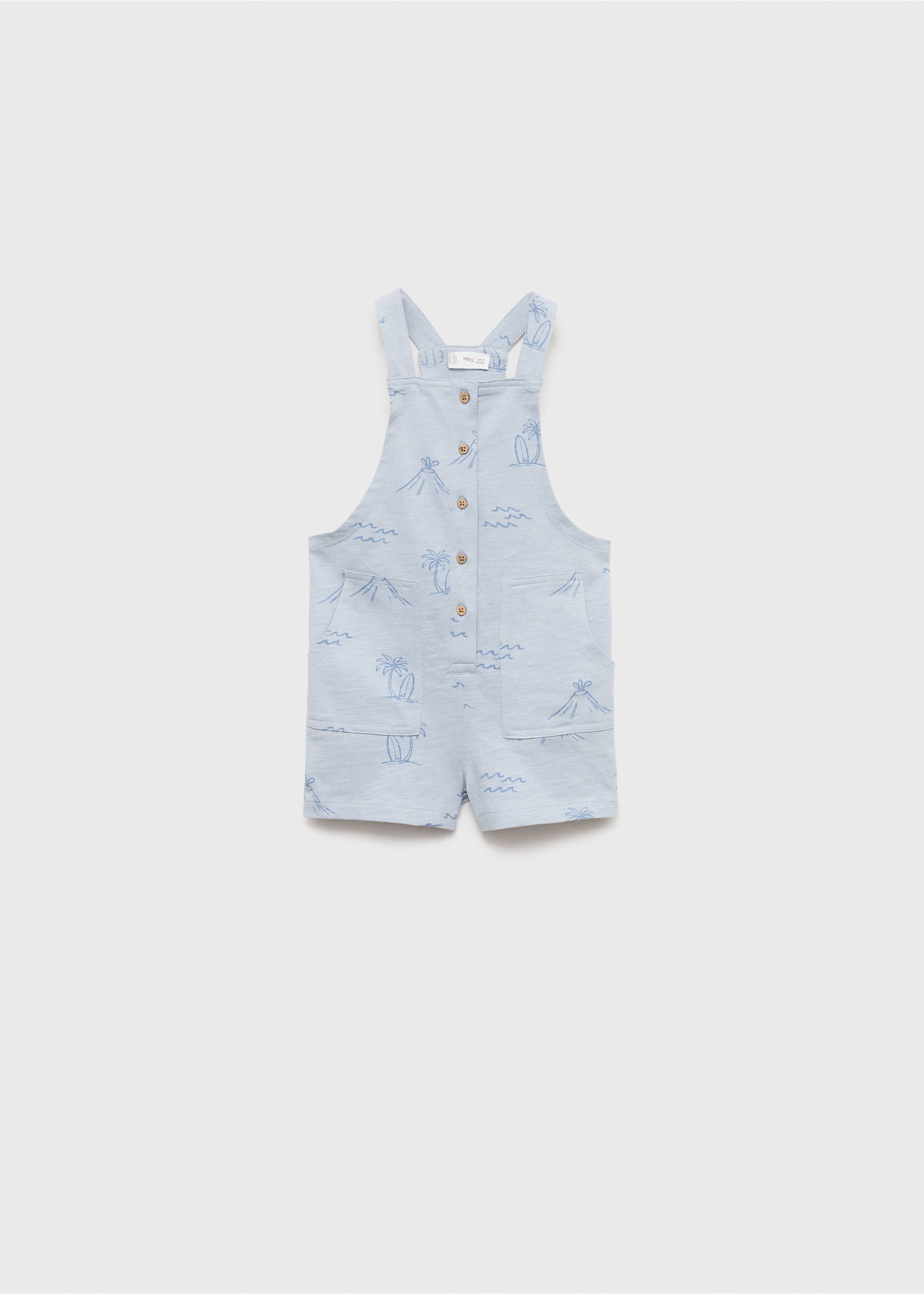 Palm-print dungarees - Article without model, Sky Blue. Ref: 87077703-00.