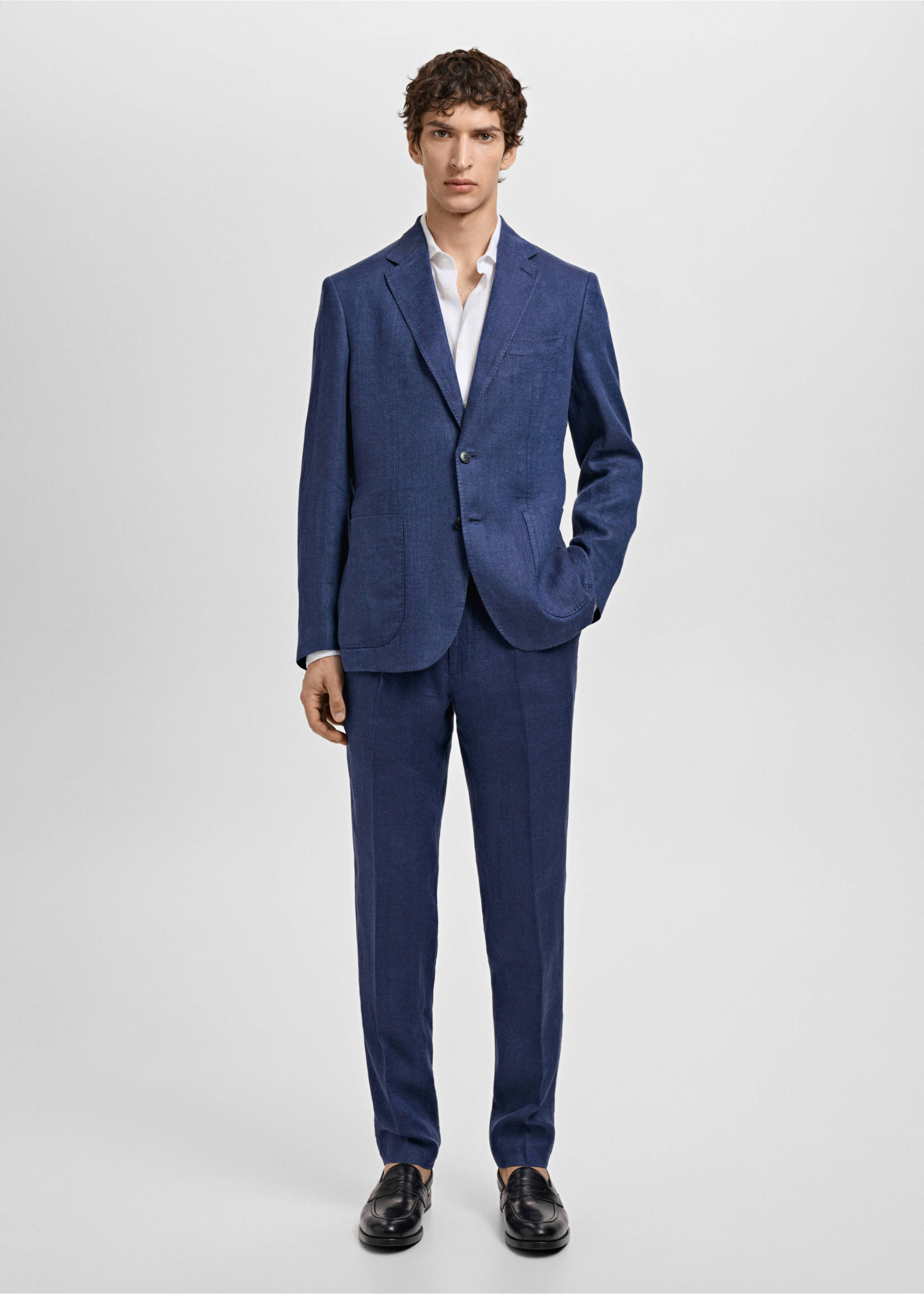 Salerno 100% linen slim fit suit blazer - General plane, Indigo Blue. Ref: 87077886-00.