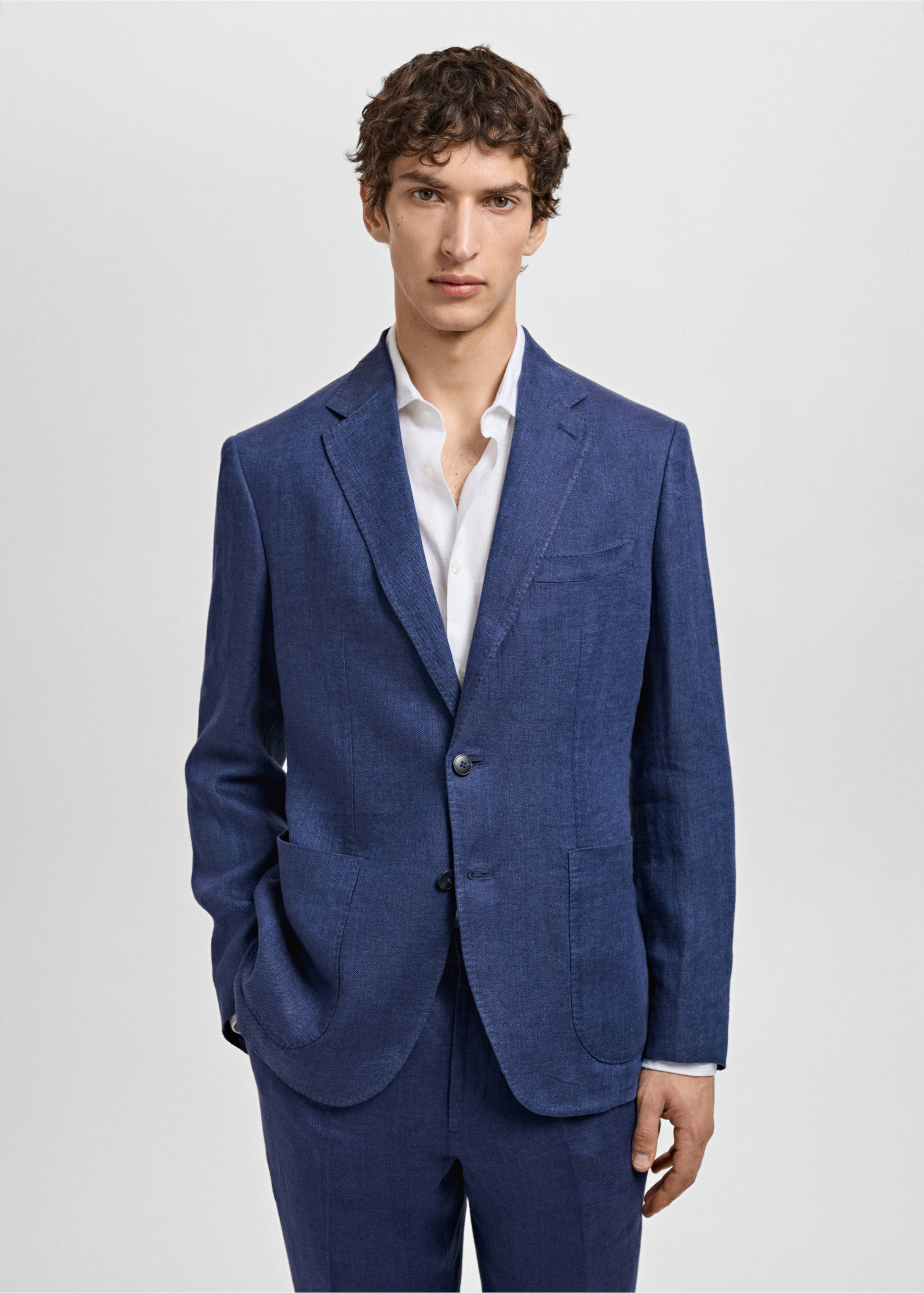 Salerno 100% linen slim fit suit blazer - Medium plane, Indigo Blue. Ref: 87077886-00.