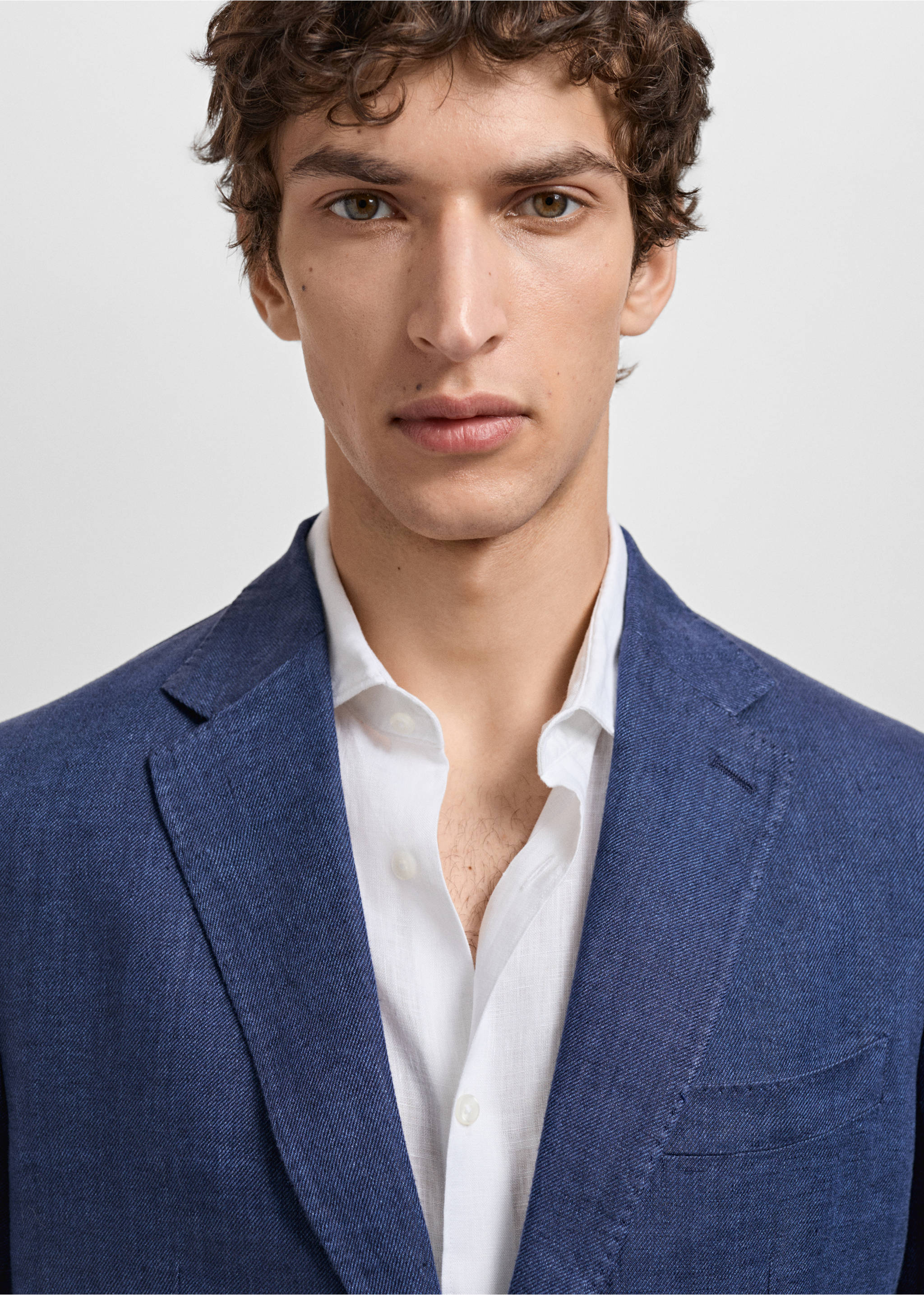 Salerno 100% linen slim fit suit blazer - Details of the article 1, Indigo Blue. Ref: 87077886-00.