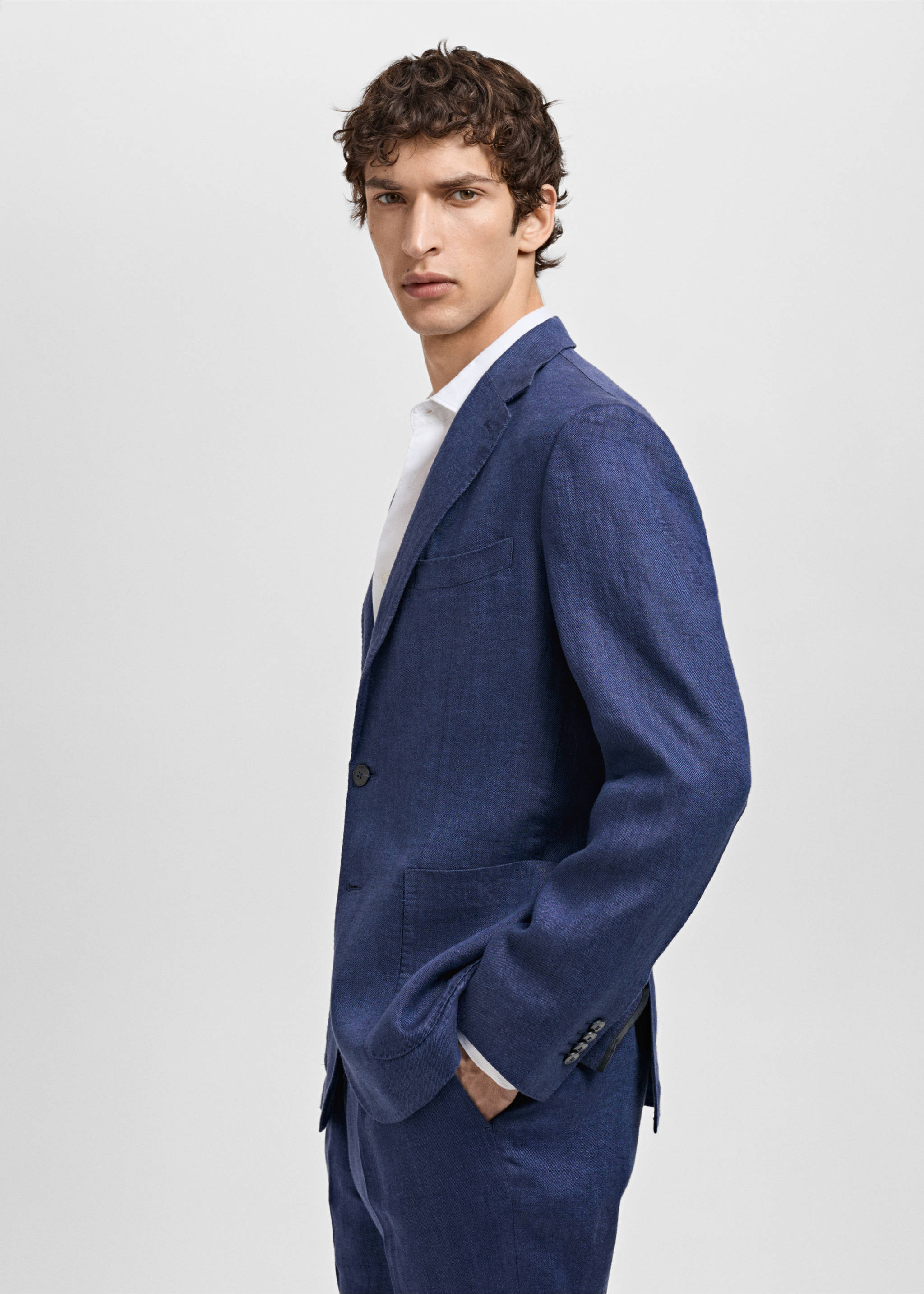Salerno 100% linen slim fit suit blazer - Details of the article 2, Indigo Blue. Ref: 87077886-00.