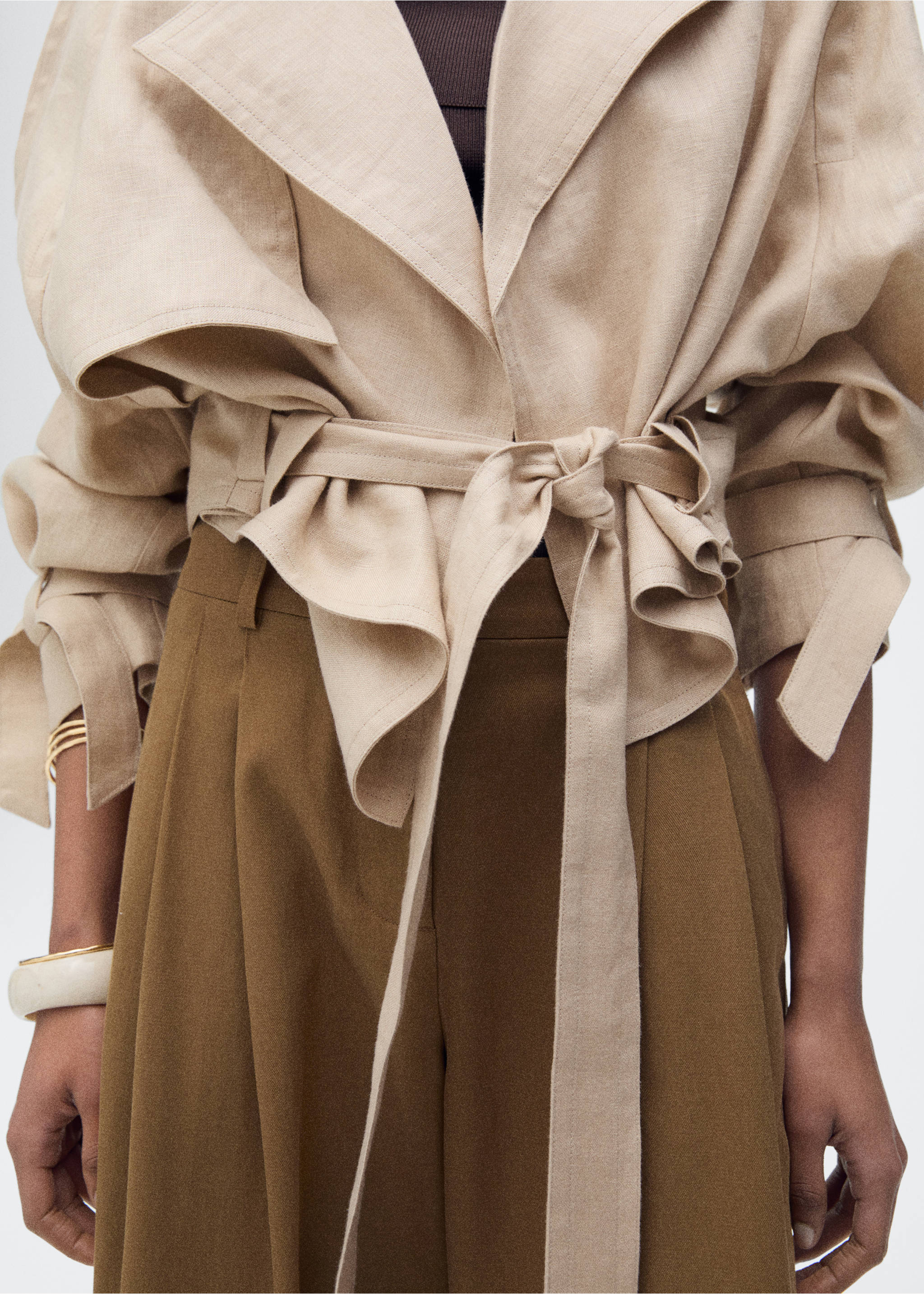 Leinenjacke mit Gürtel - Detail des Artikels 6, Hellgrau/Pastellgrau. Ref: 87077889-00.