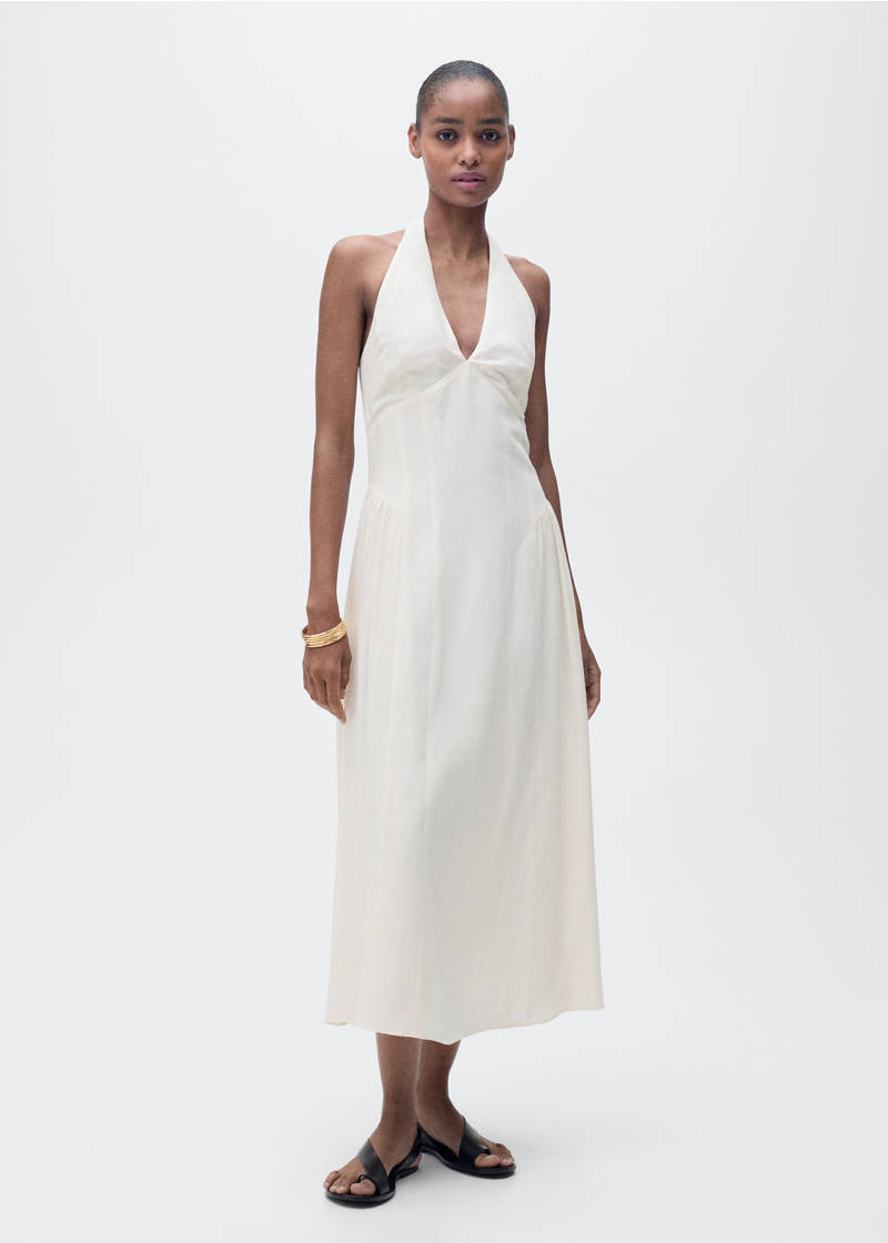 Halter-neck linen dress - Off White