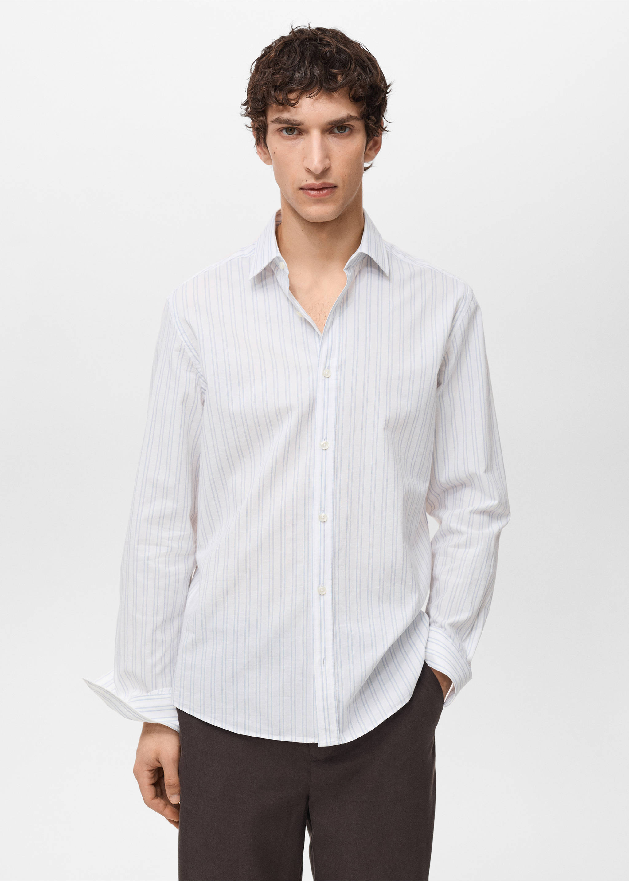 Camisa rayas 100% algodón regular fit - Plano medio, Blanco. Ref: 87077893-00.