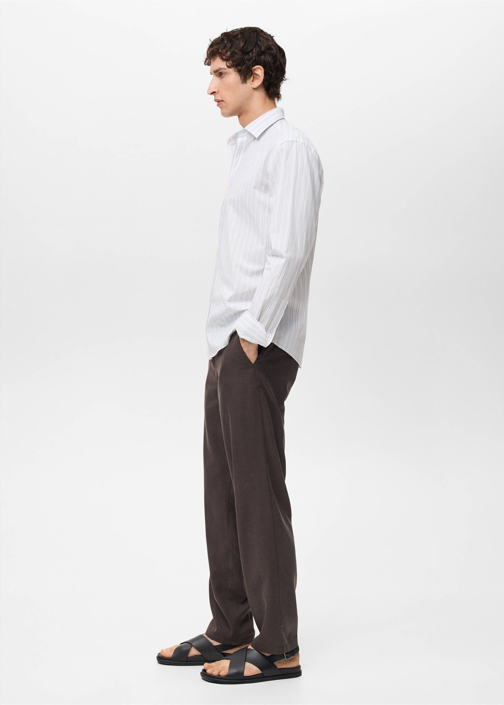 Camisa rayas 100% algodón regular fit - Detalle del artículo 2, Blanco. Ref: 87077893-00.