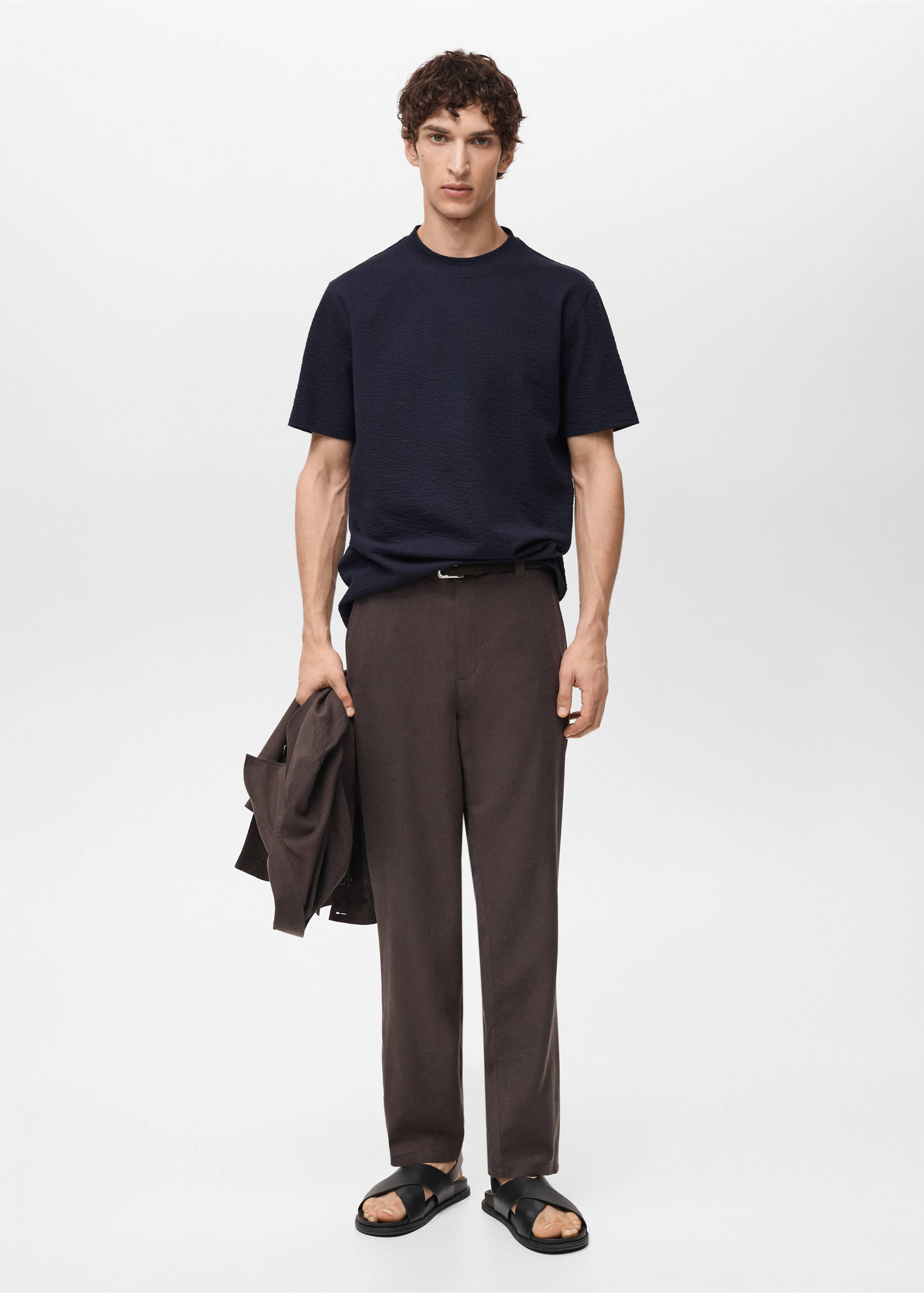 T-Shirt aus Seersucker-Baumwolle - Allgemeine Ansicht, Dunkles Marineblau. Ref: 87077894-00.