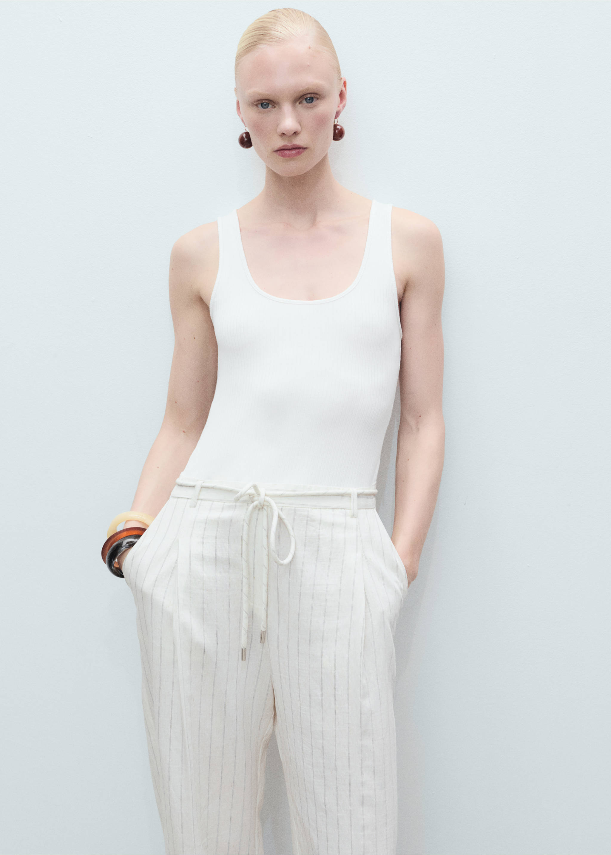 Striped combined knitted jumpsuit - Medium plane, Off White. Ref: 87077895-00.