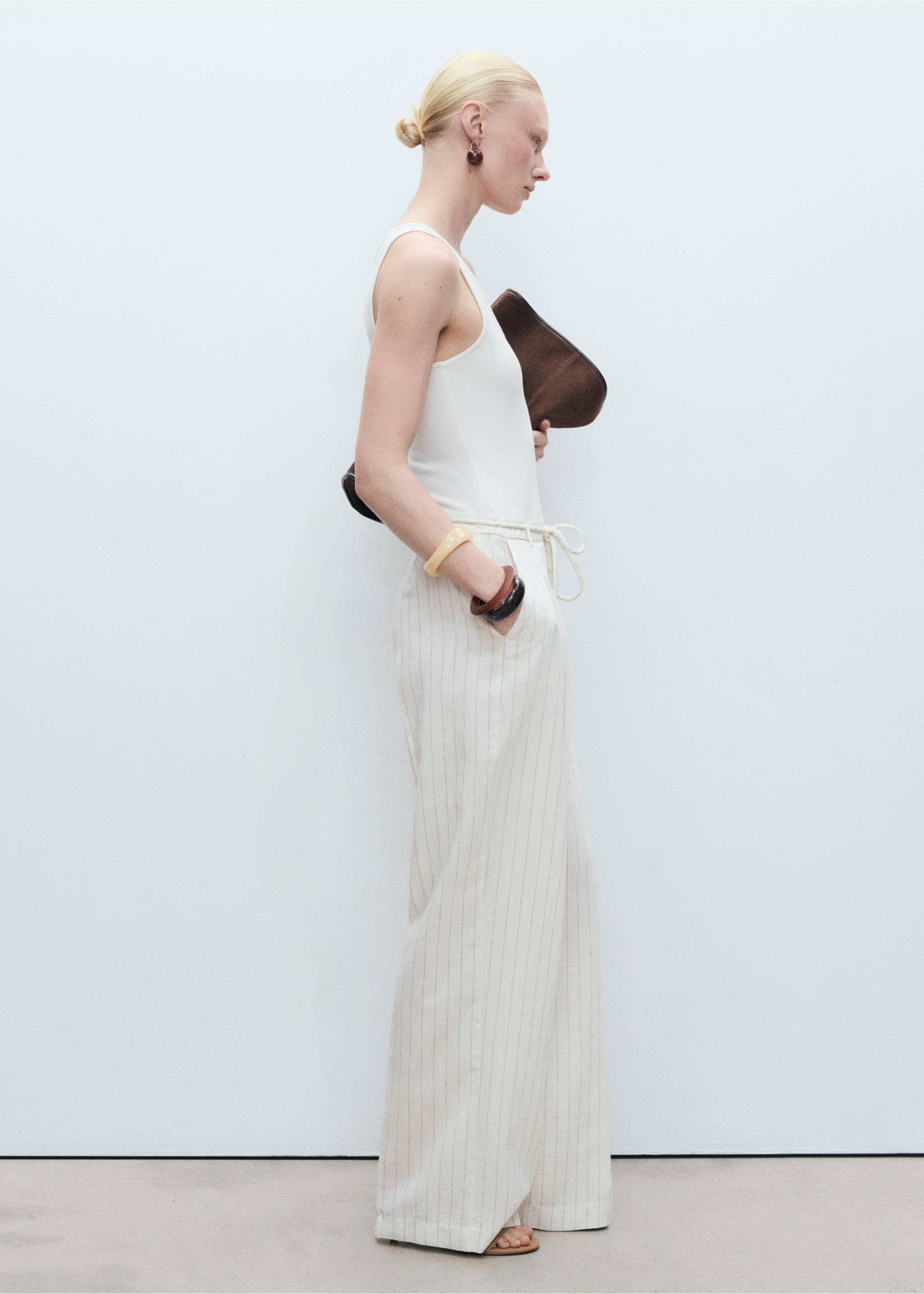 Striped combined knitted jumpsuit - Details of the article 1, Off White. Ref: 87077895-00.