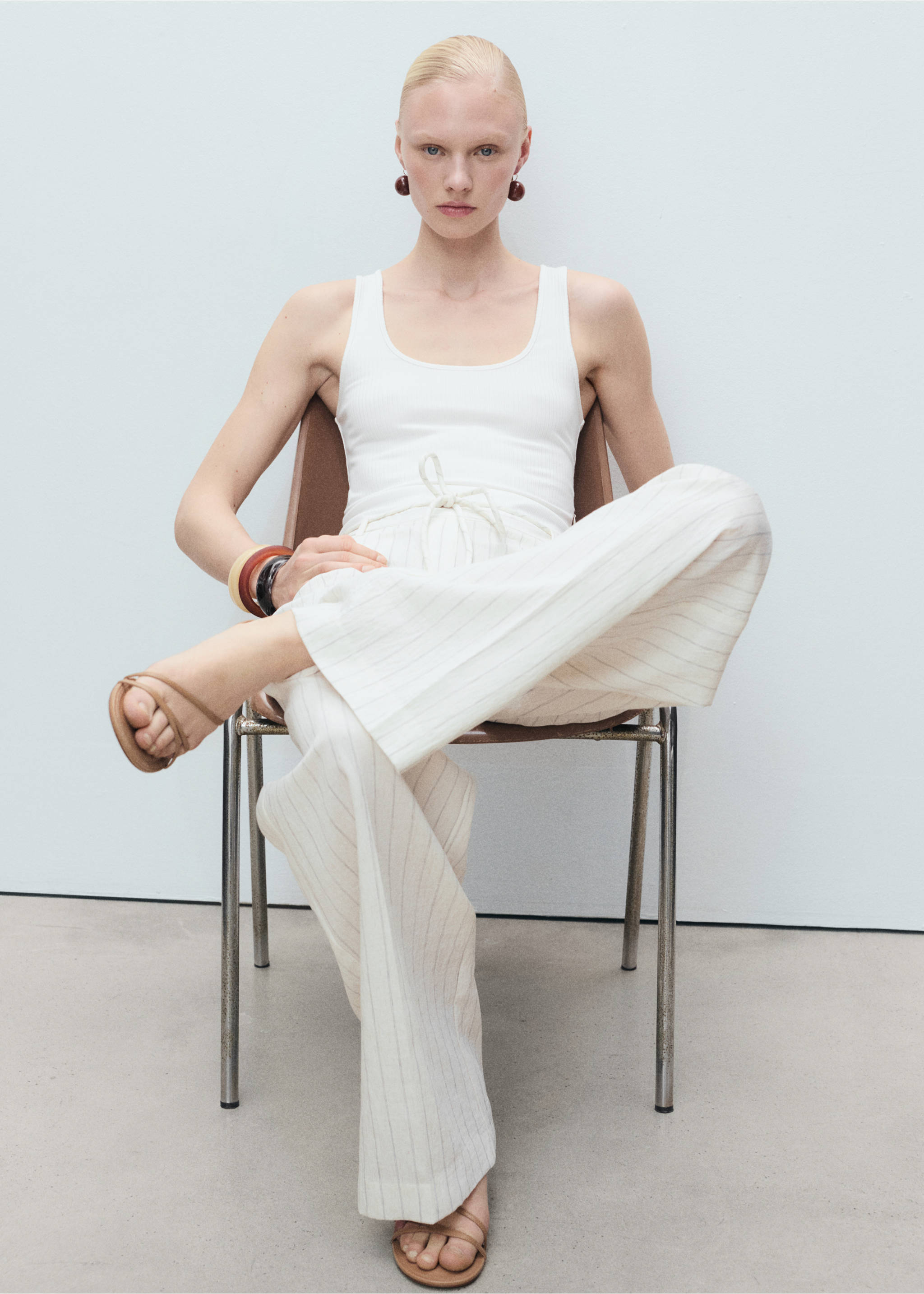 Striped combined knitted jumpsuit - Details of the article 2, Off White. Ref: 87077895-00.