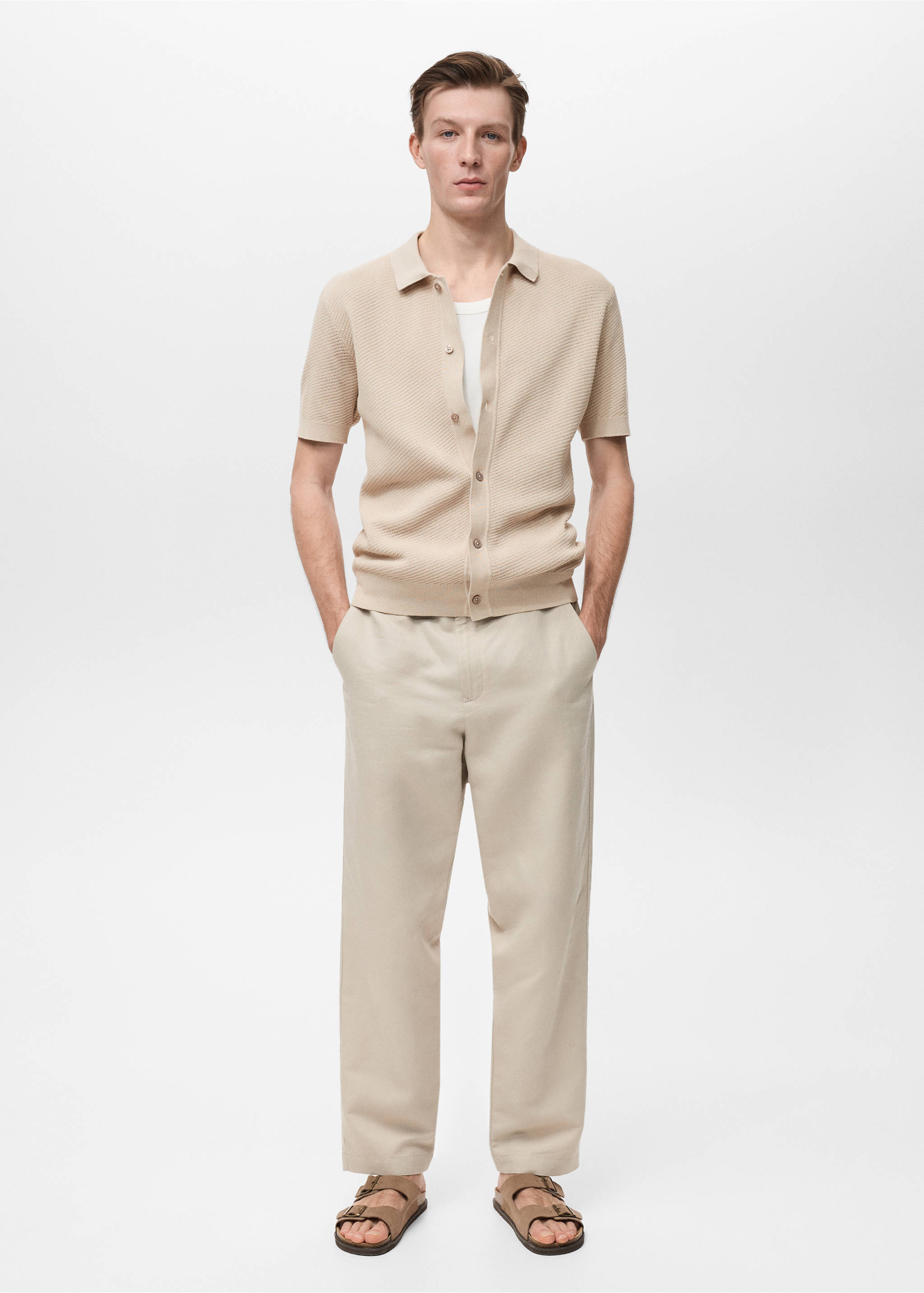 Openwork knitted structured shirt - General plane, Sand. Ref: 87077897-00.
