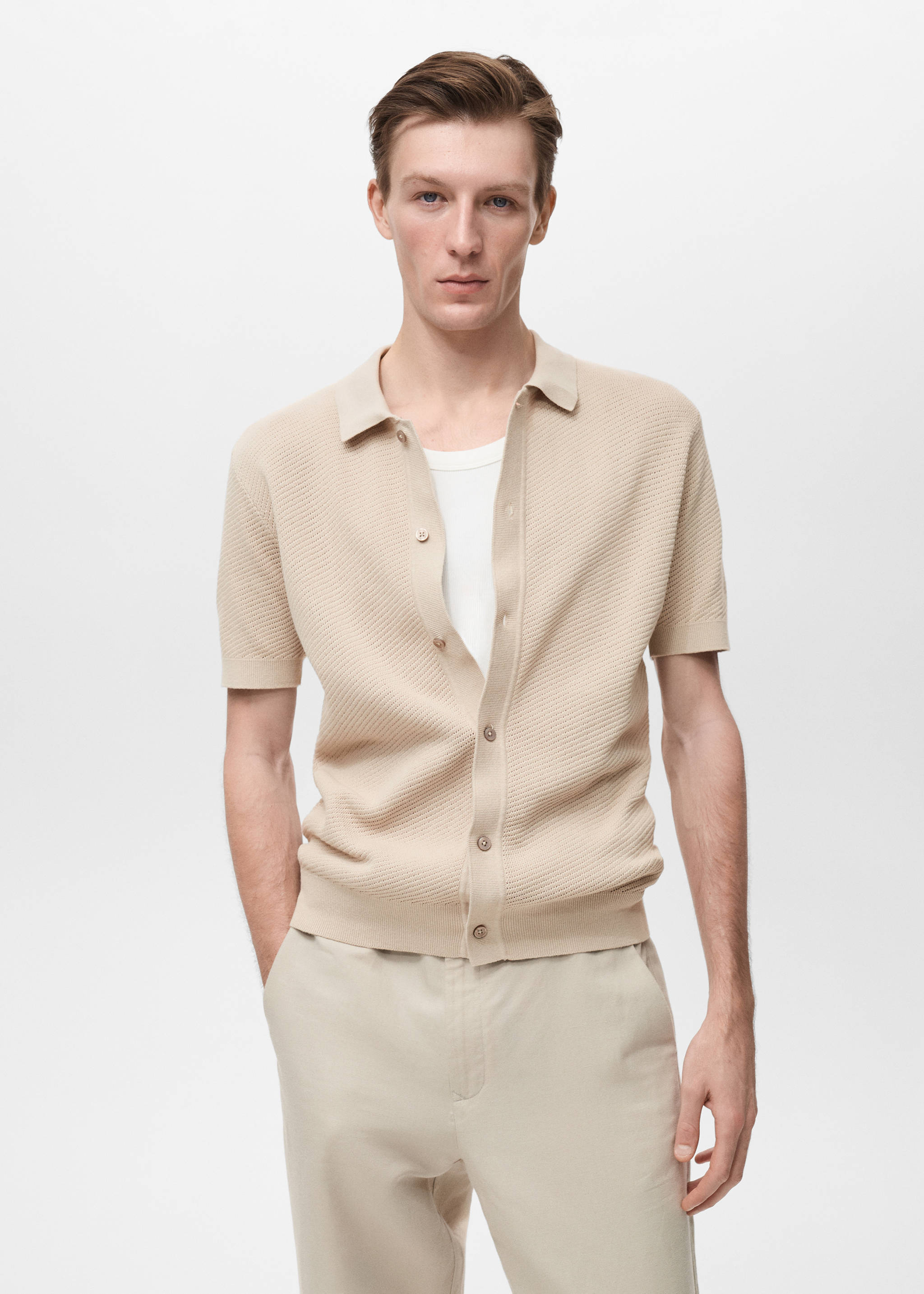 Openwork knitted structured shirt - Medium plane